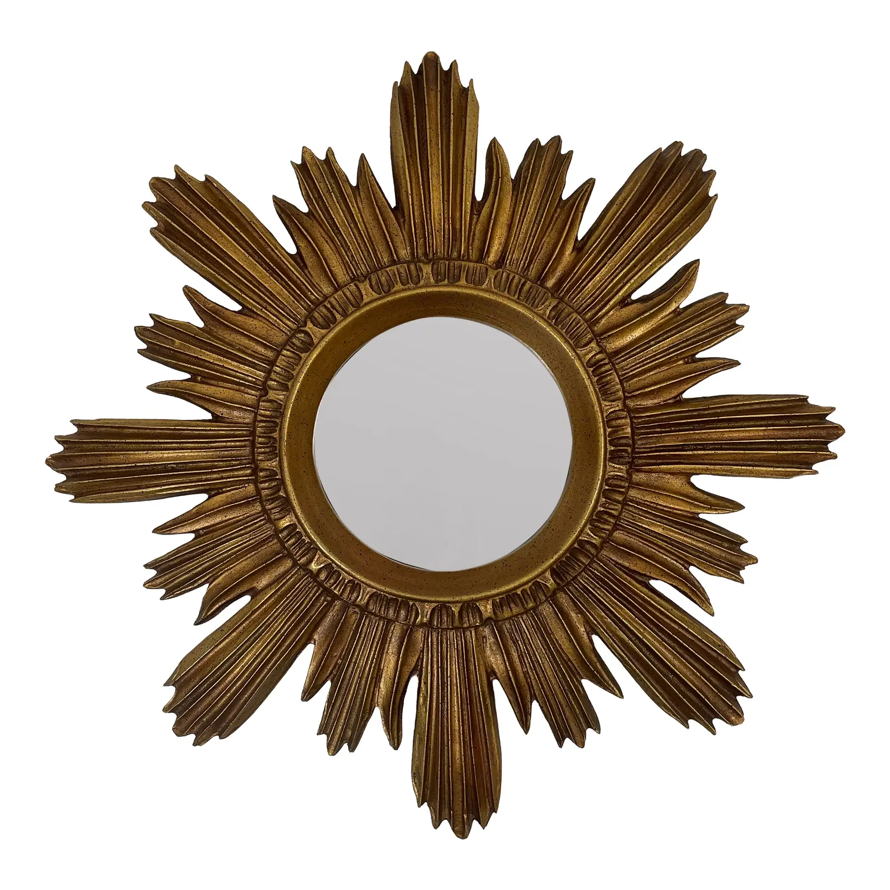 Large 18" Vintage 1990s Golden Sunburst Wall Mirror