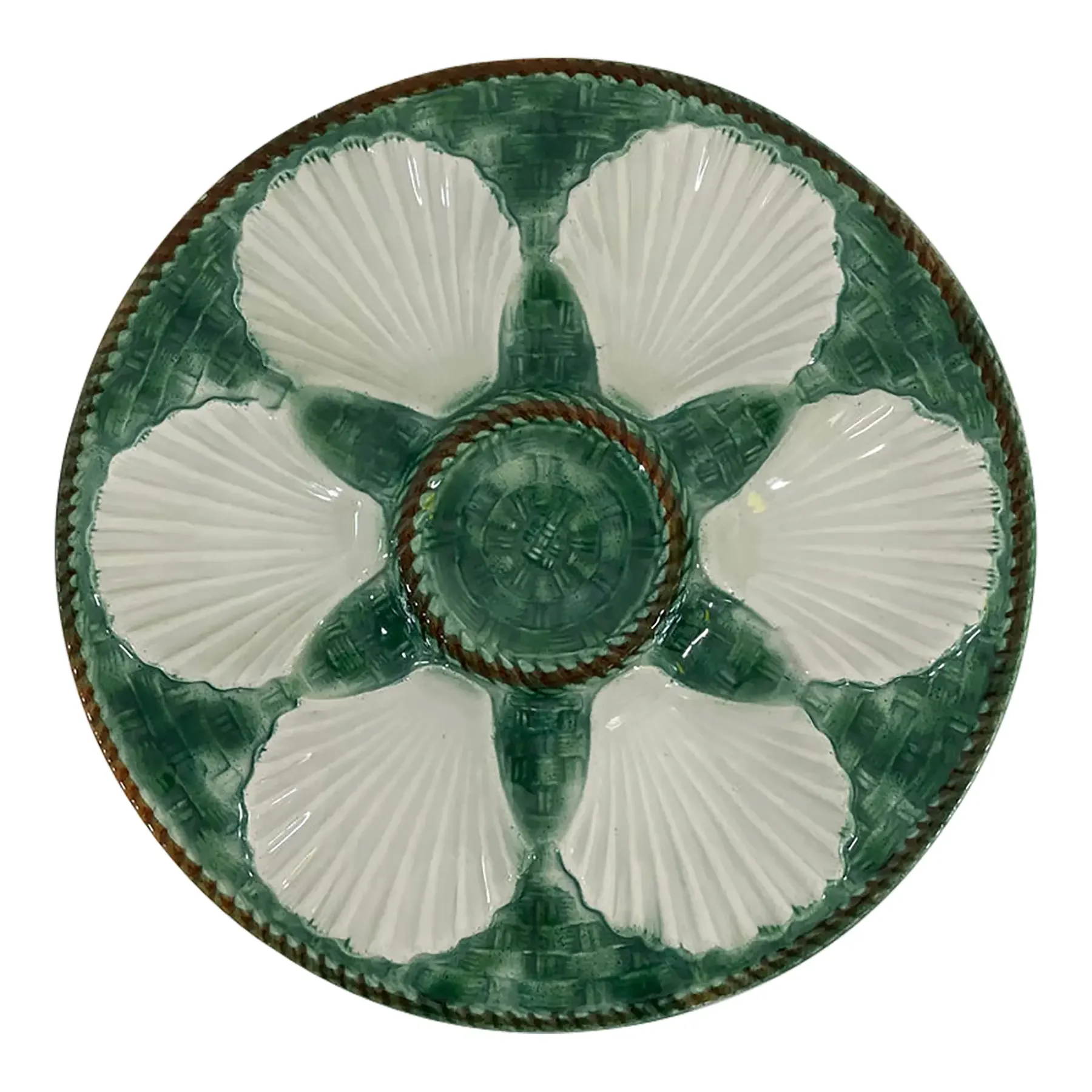1950s French Longchamp Green and White Oyster Plate