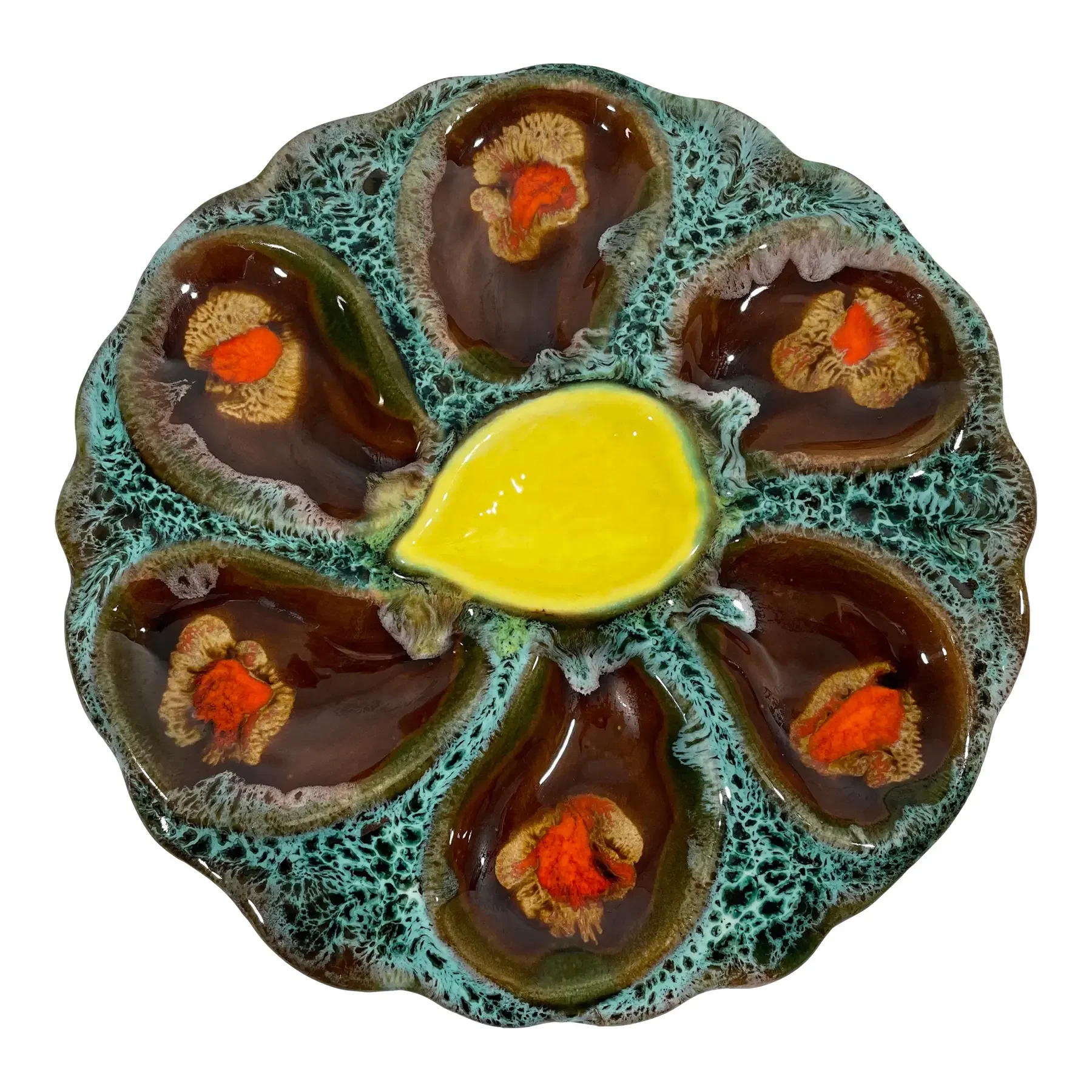 1950s French Vallauris Majolica Oyster Plate