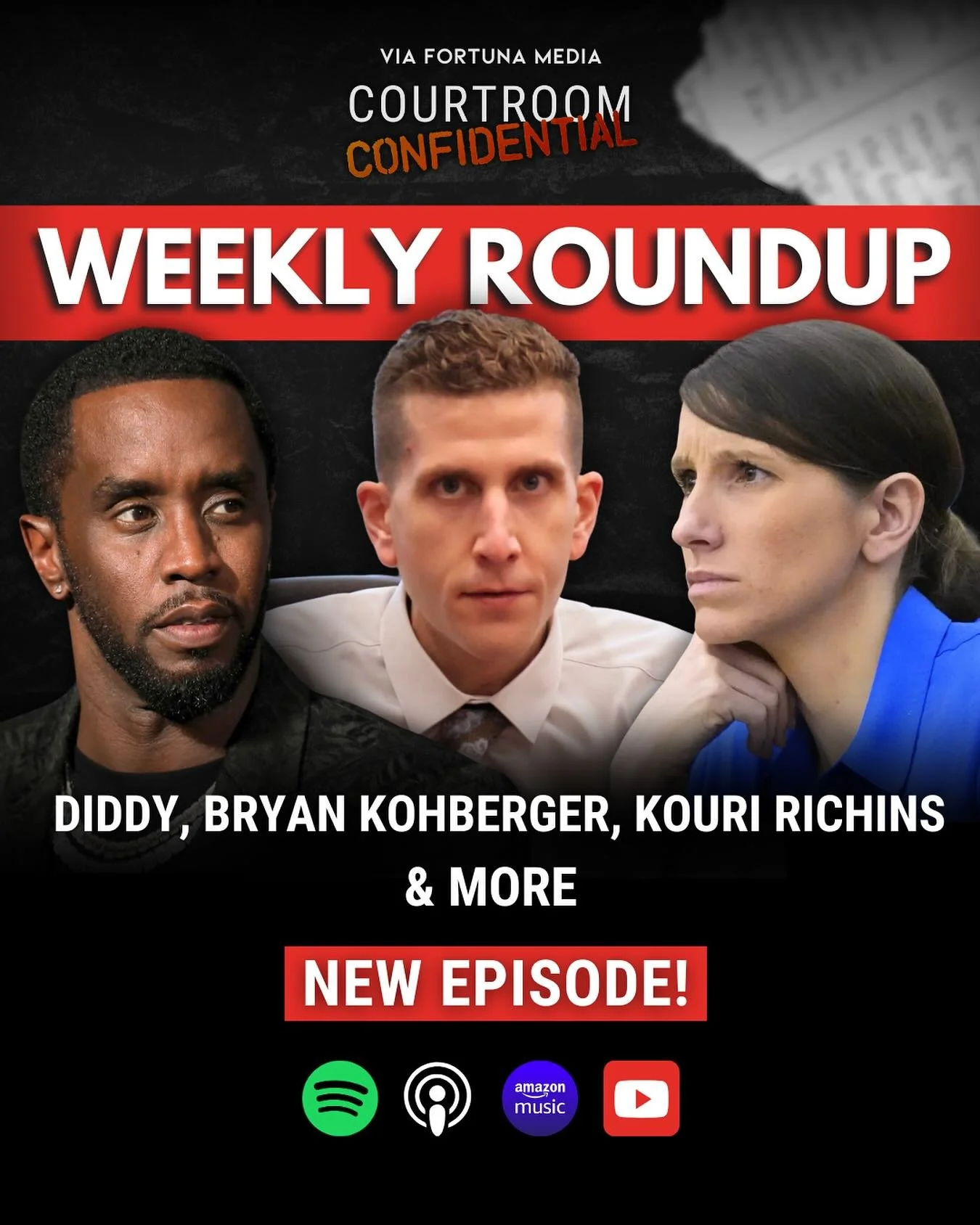 NEW EPISODE! #BryanKohberger pleads guilty to the #Idaho4 murders, a New York jury finds music mogul Sean #Diddy Combs not guilty of racketeering conspiracy and sex trafficking, #KouriRichins hit with 26 new charges, and more.

Watch or listen now on