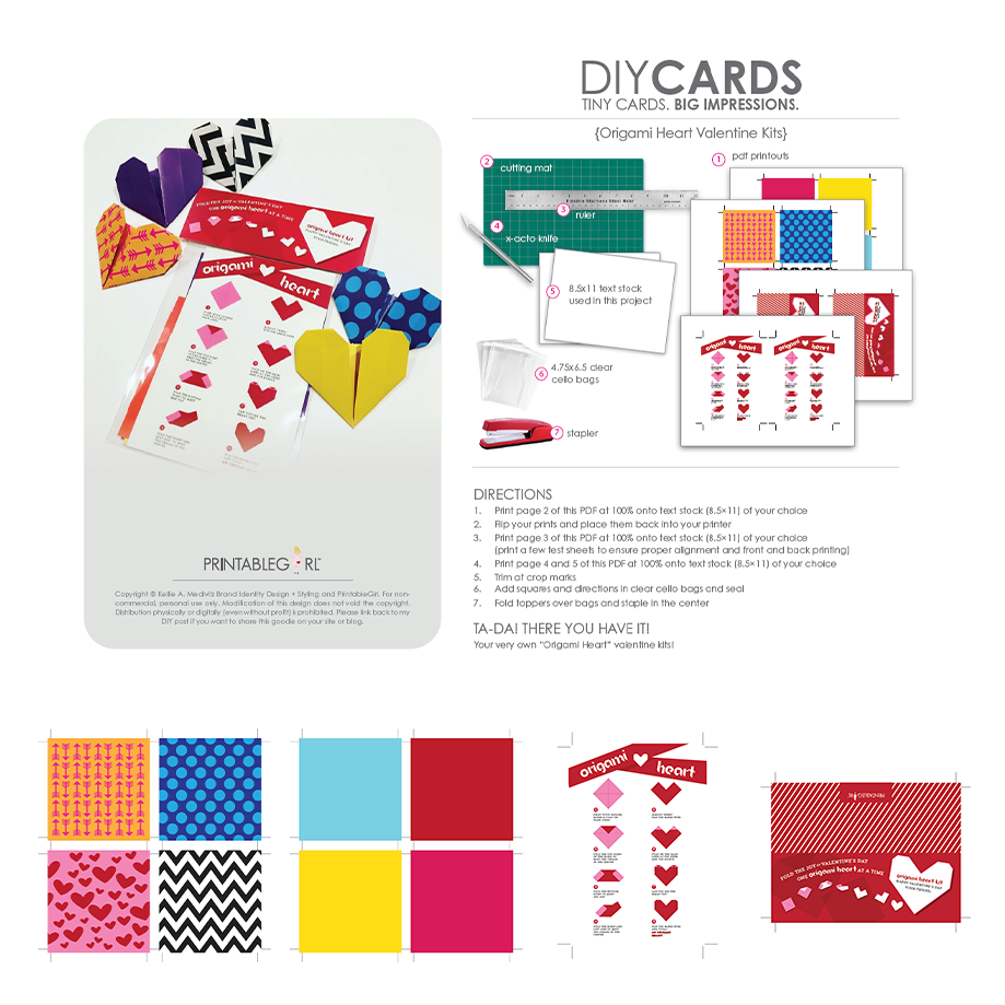 Premium Printables | Origami Heart Valentines Kits