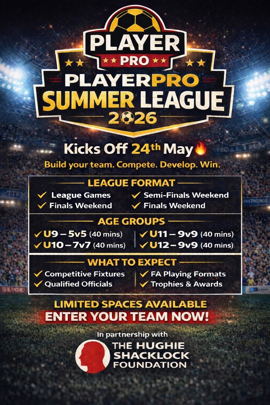 Summer league 2026 In association with Hughie Shacklock Foundation, Auto Safety Centre and Cash & Carry Trophies Summer league 2026