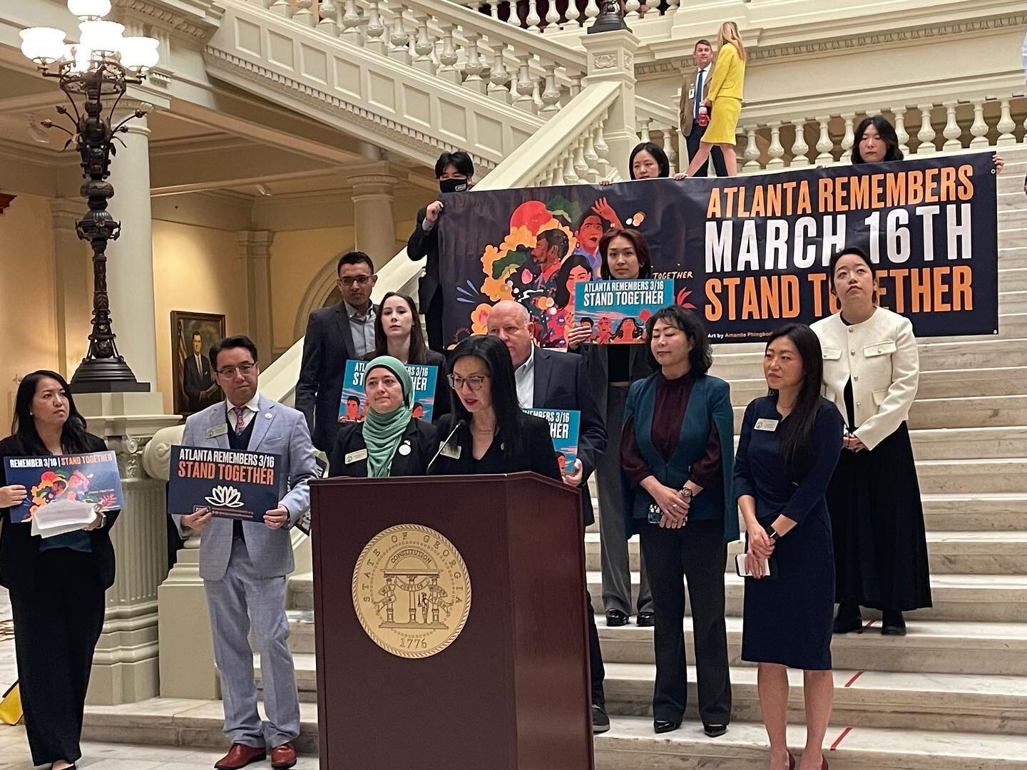 For the 3rd year remembrance of the Georgia mass shooting of 6 Asian women, we joined the Georgia AAPI Legislative Caucus and community leaders at the Georgia State Capitol to demand change and fight against ongoing anti-Asian hate.  Across the count