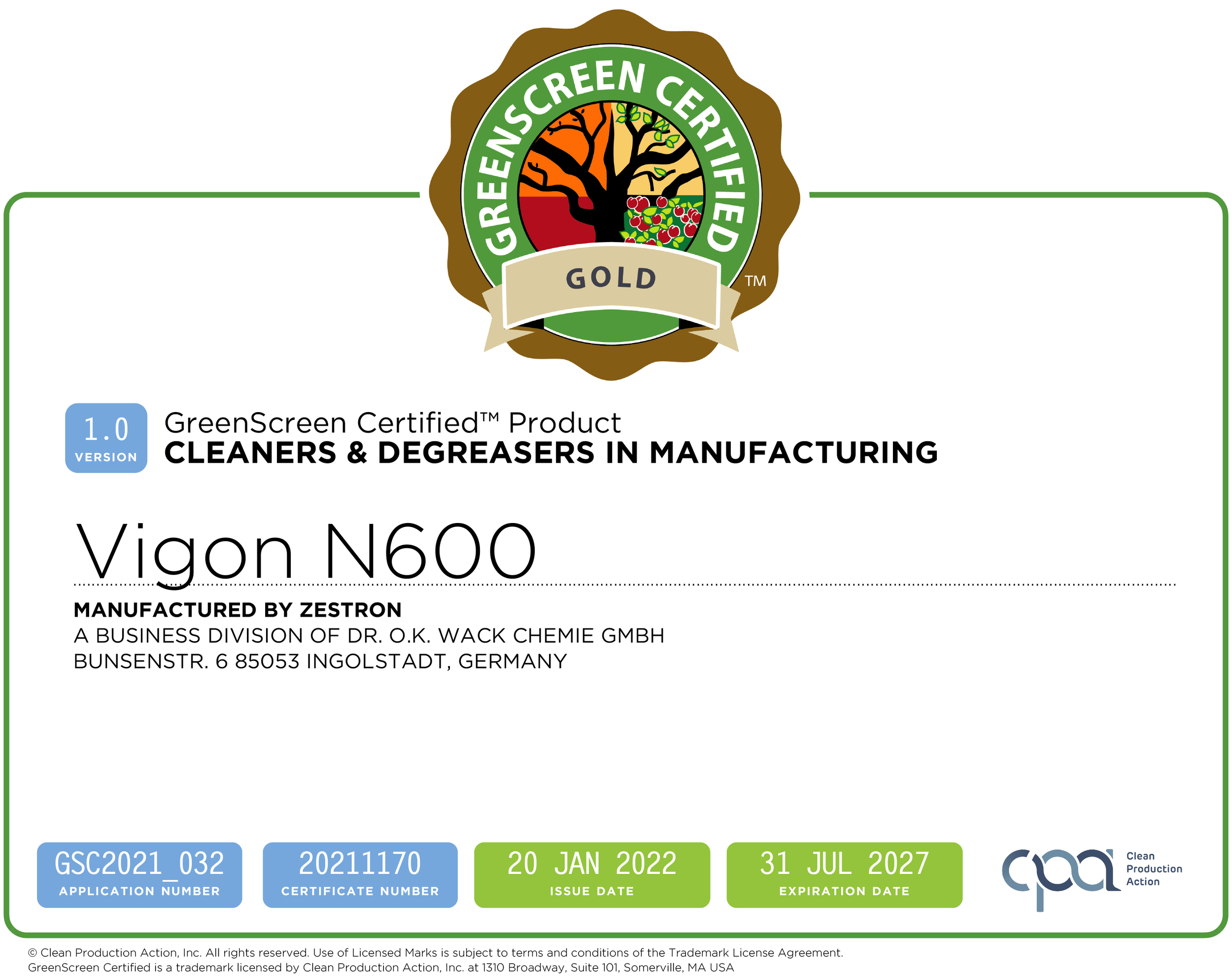 Vigon Vigon N600 — ChemWorks