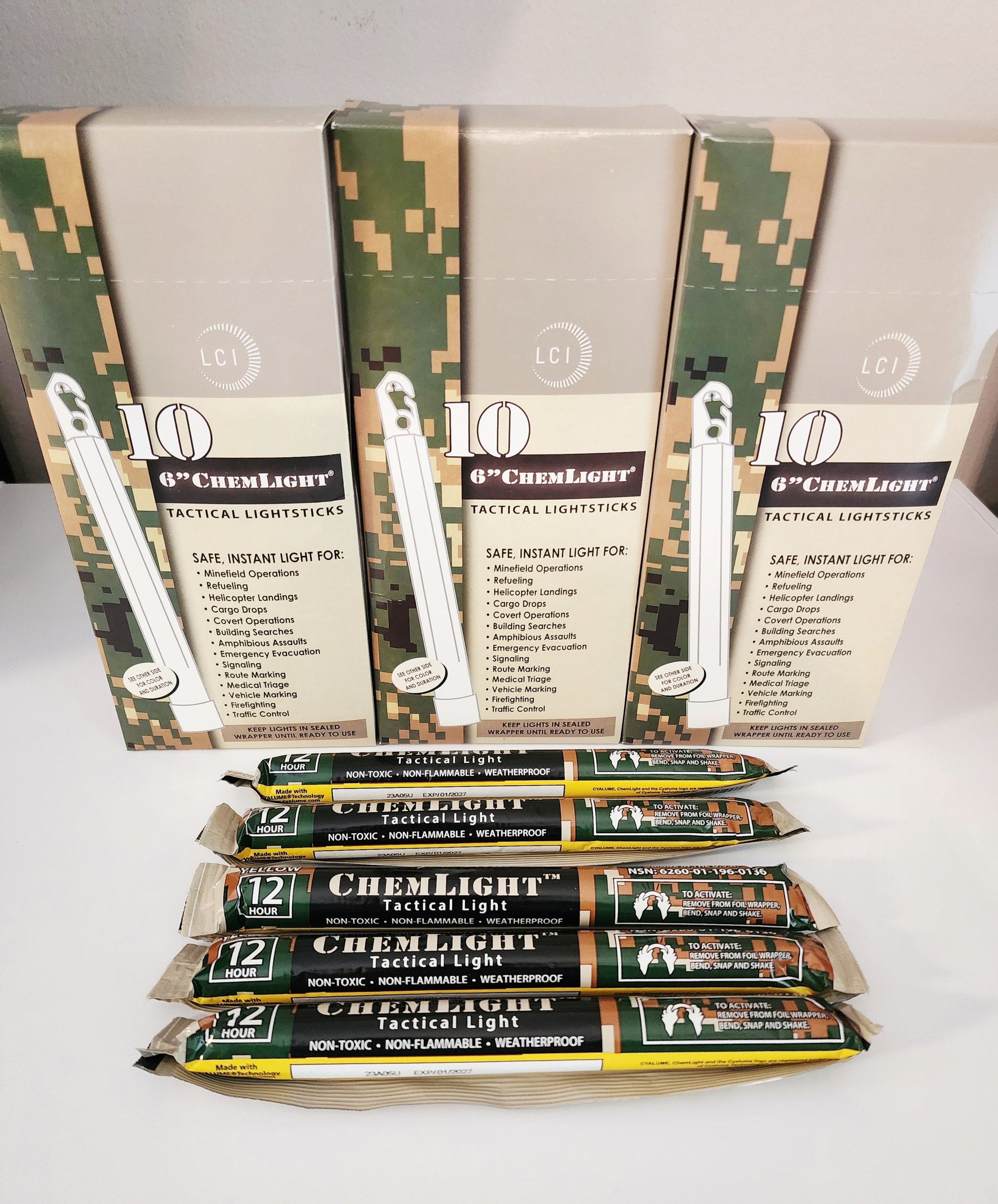LC Industries ChemLight 6-inch Yellow Box of 10 Military Grade Glow Sticks
