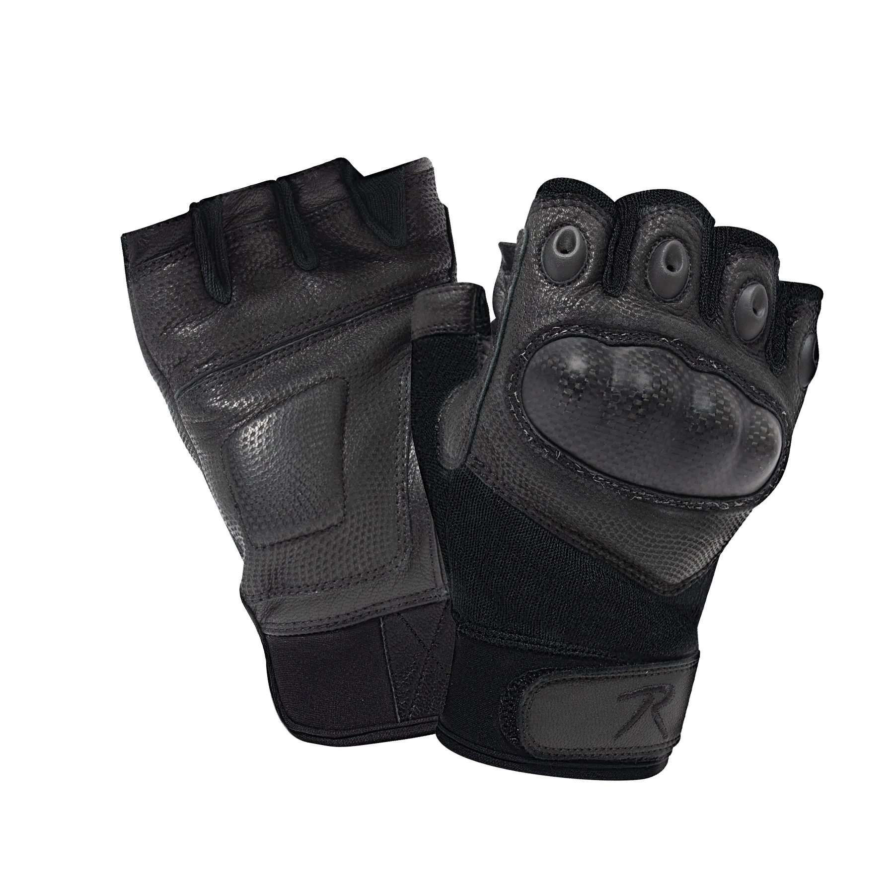Fingerless Cut-Resistant Carbon Hard Knuckle Gloves - Black