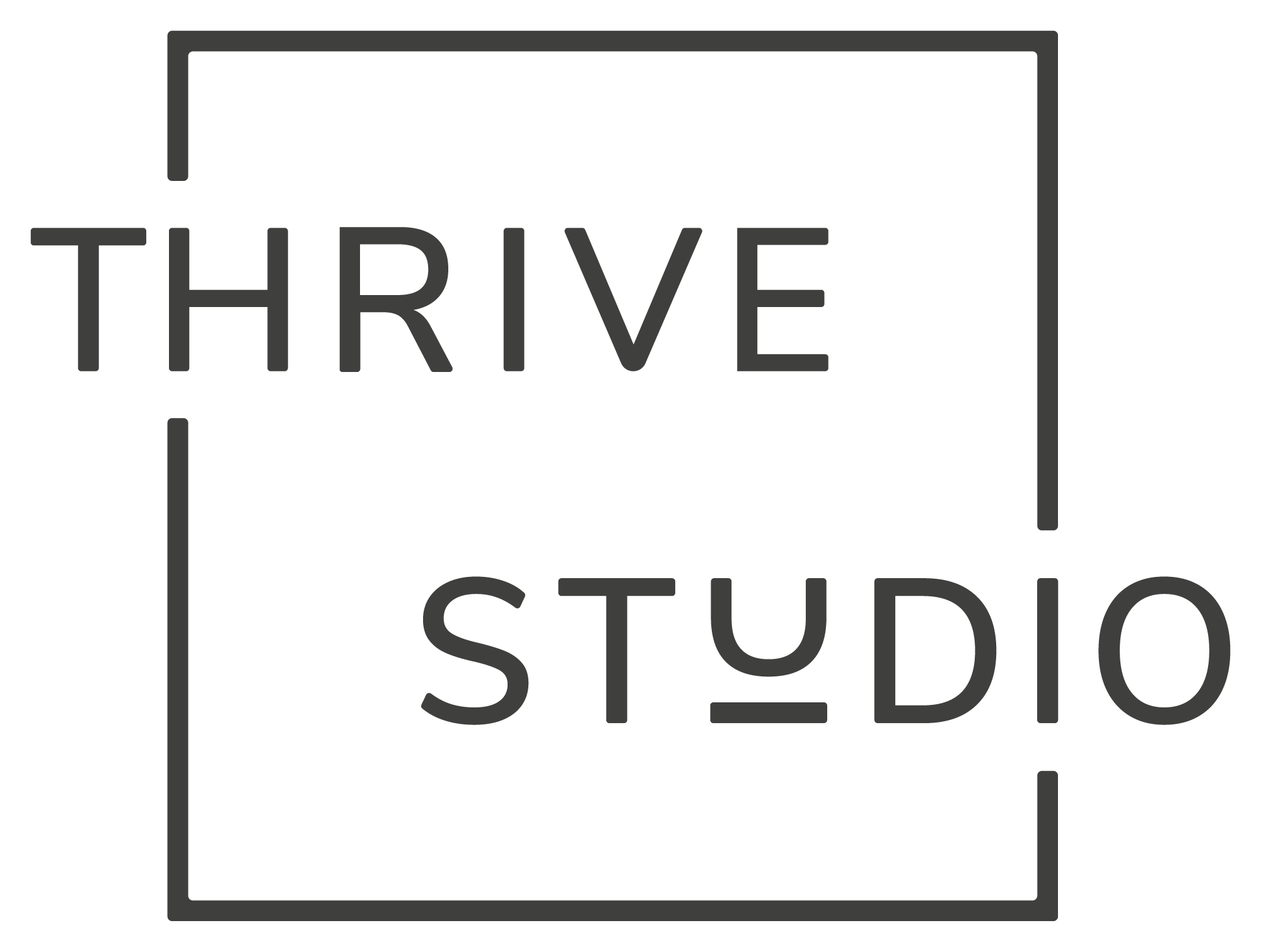 Logo with "THRIVE STUDIO" in a square outline