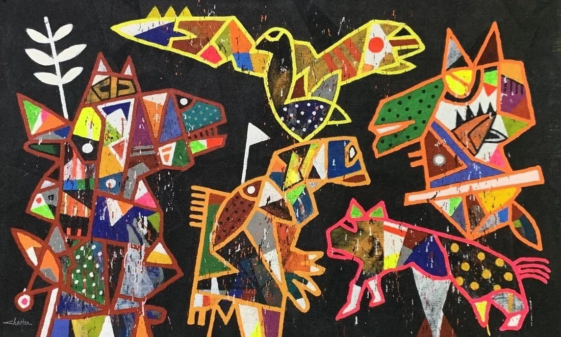 Charles Khoury, Untitled, 2019, acrylic on jute, 120 x 166 cm