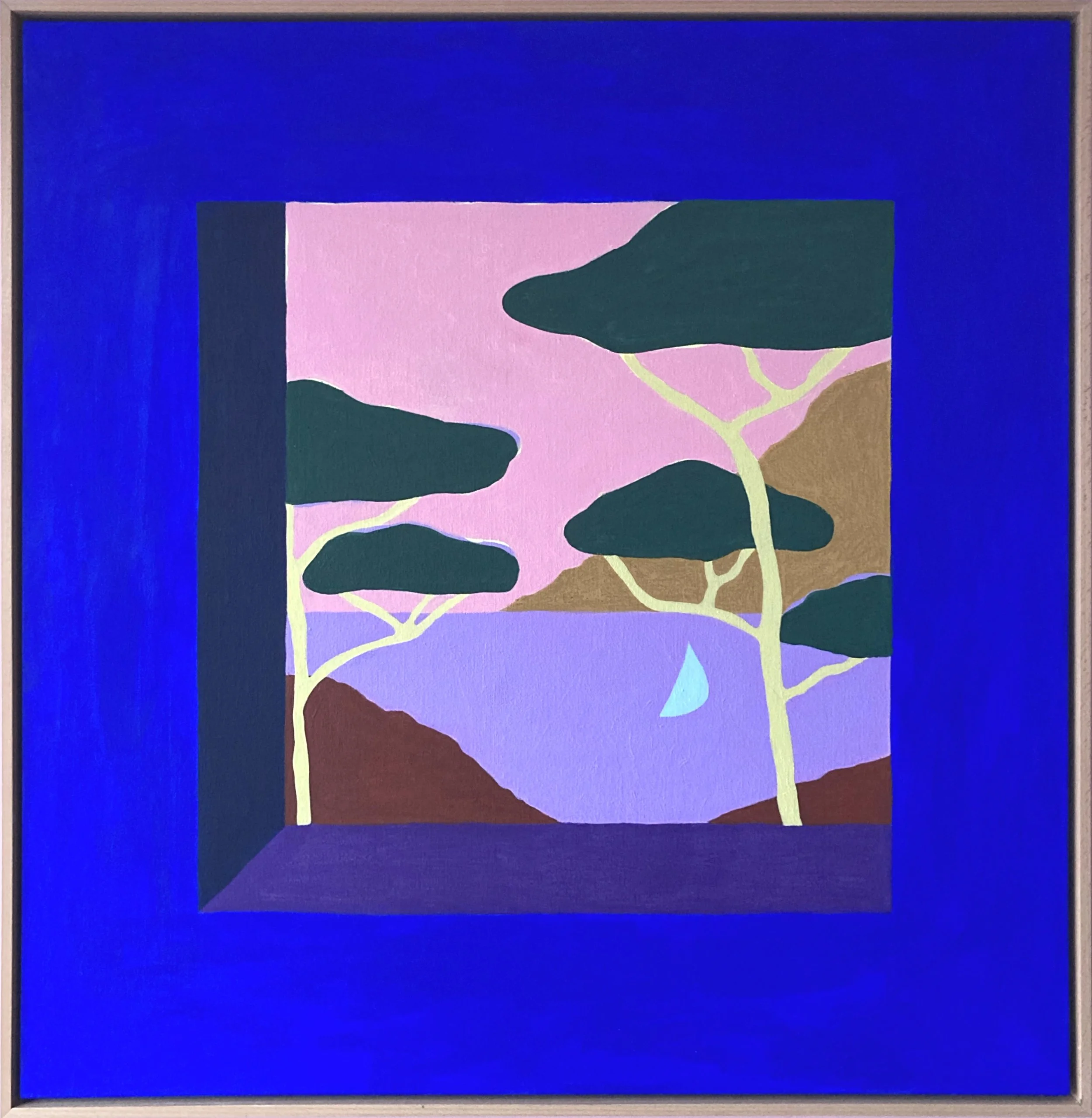 Marine Gentils, La Baie, 2026, acrylic and oil sticks on canvas , framed in wood, 94 x 93 cm                                                                                      