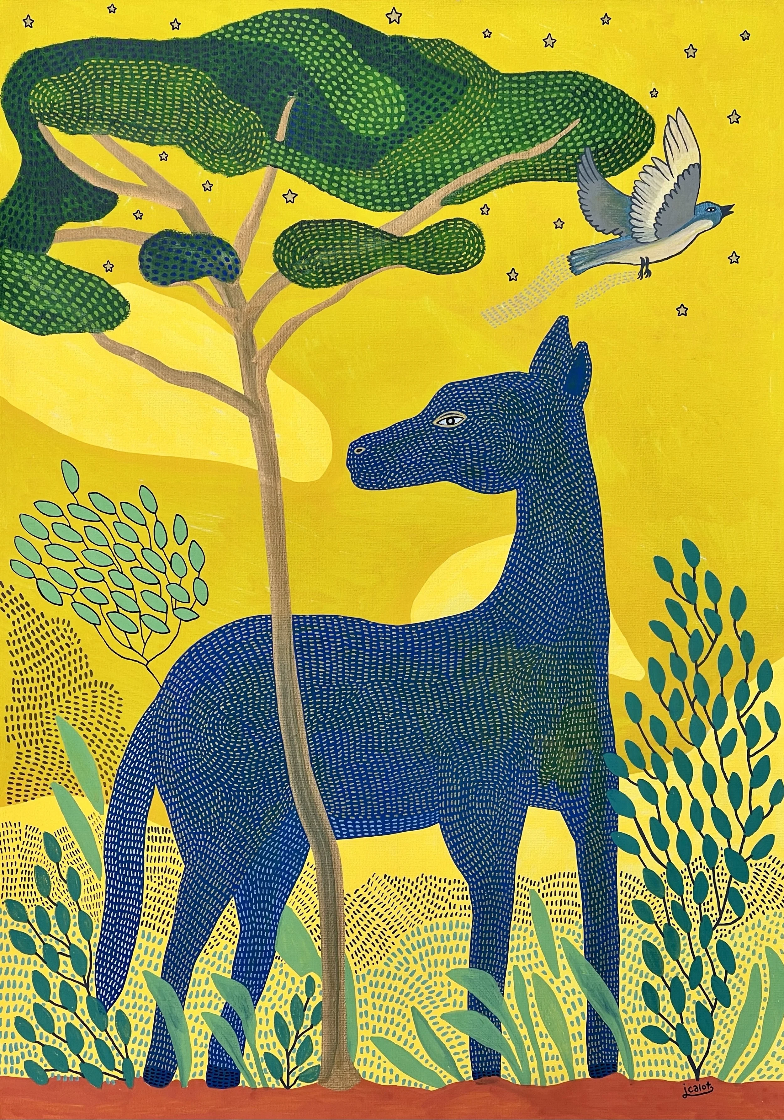 Julien Calot, Le Cheval Bleu, 2022/23, acrylic on canvas, 45 x 62 cm