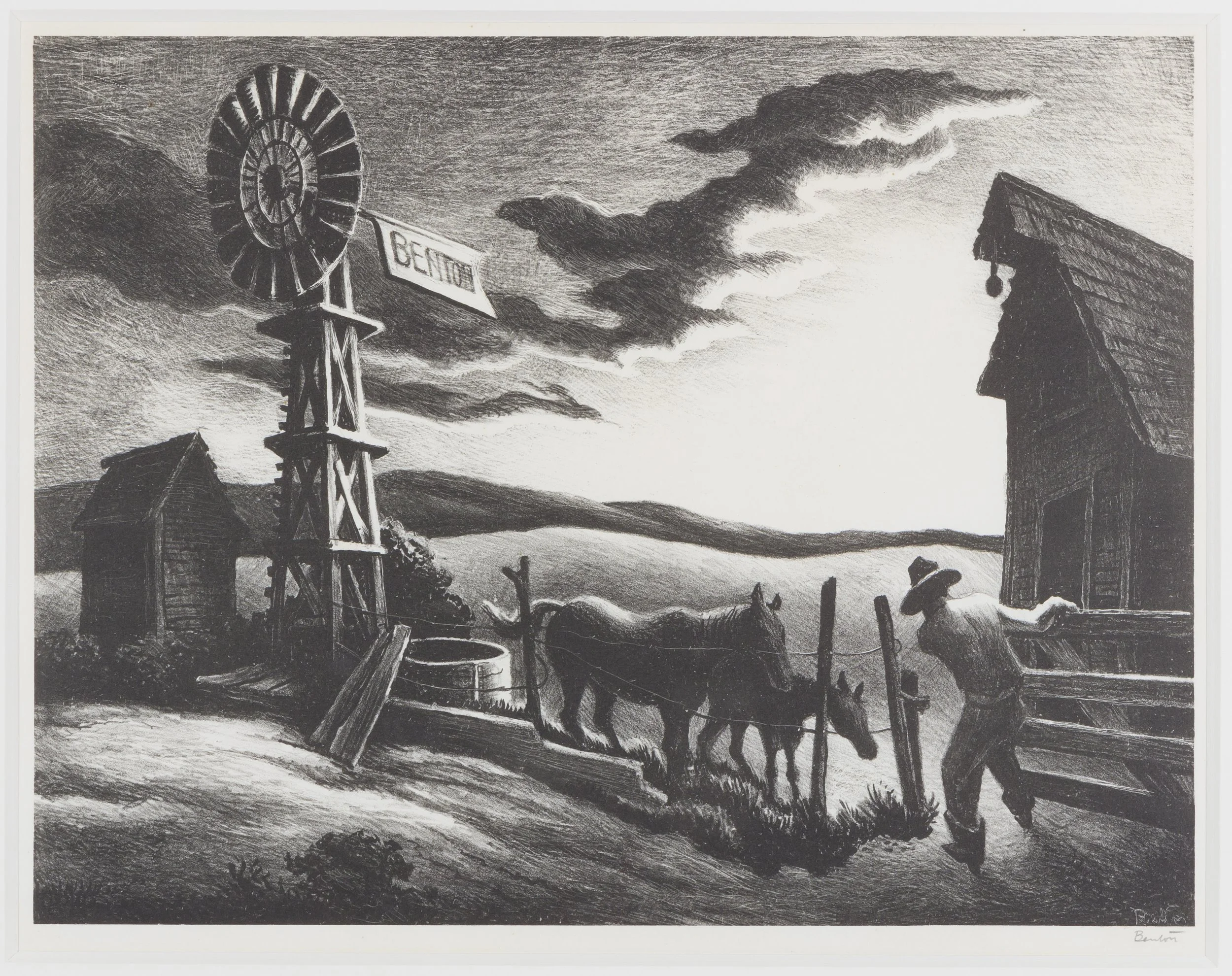 Thomas Hart Benton, Nebraska Evening, 1941. Signed lower left by the artist. Lithograph
25.5 x 33 cm, Edition of 250 