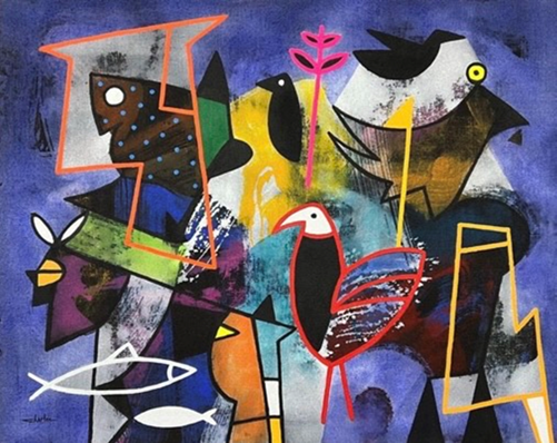 Charles Khoury, Untitled, 2023, acrylic on jute, 99 x 125 cm