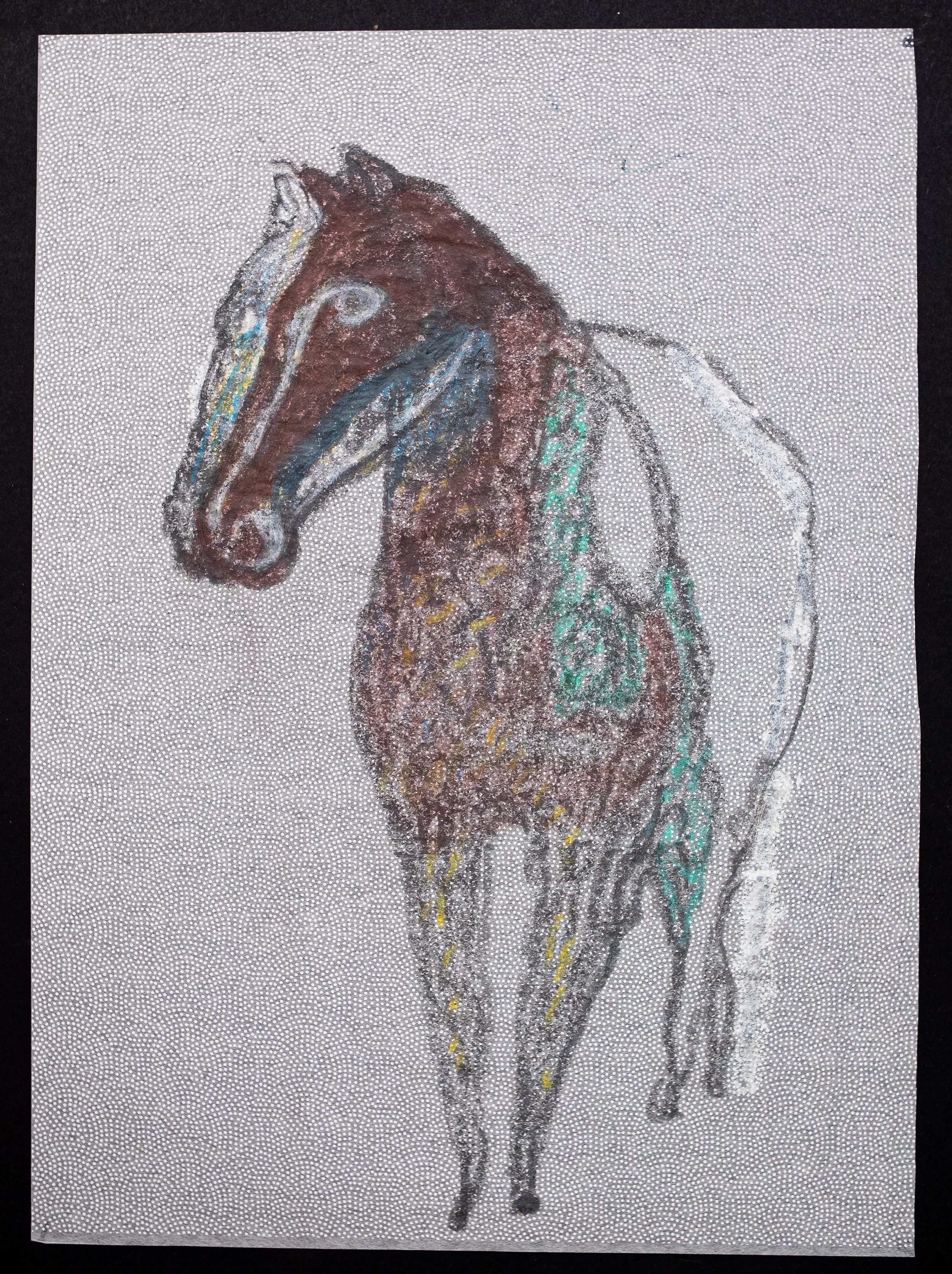 Snow Horse, 2024, pastels on Japanese paper, 520 x 380 mm
