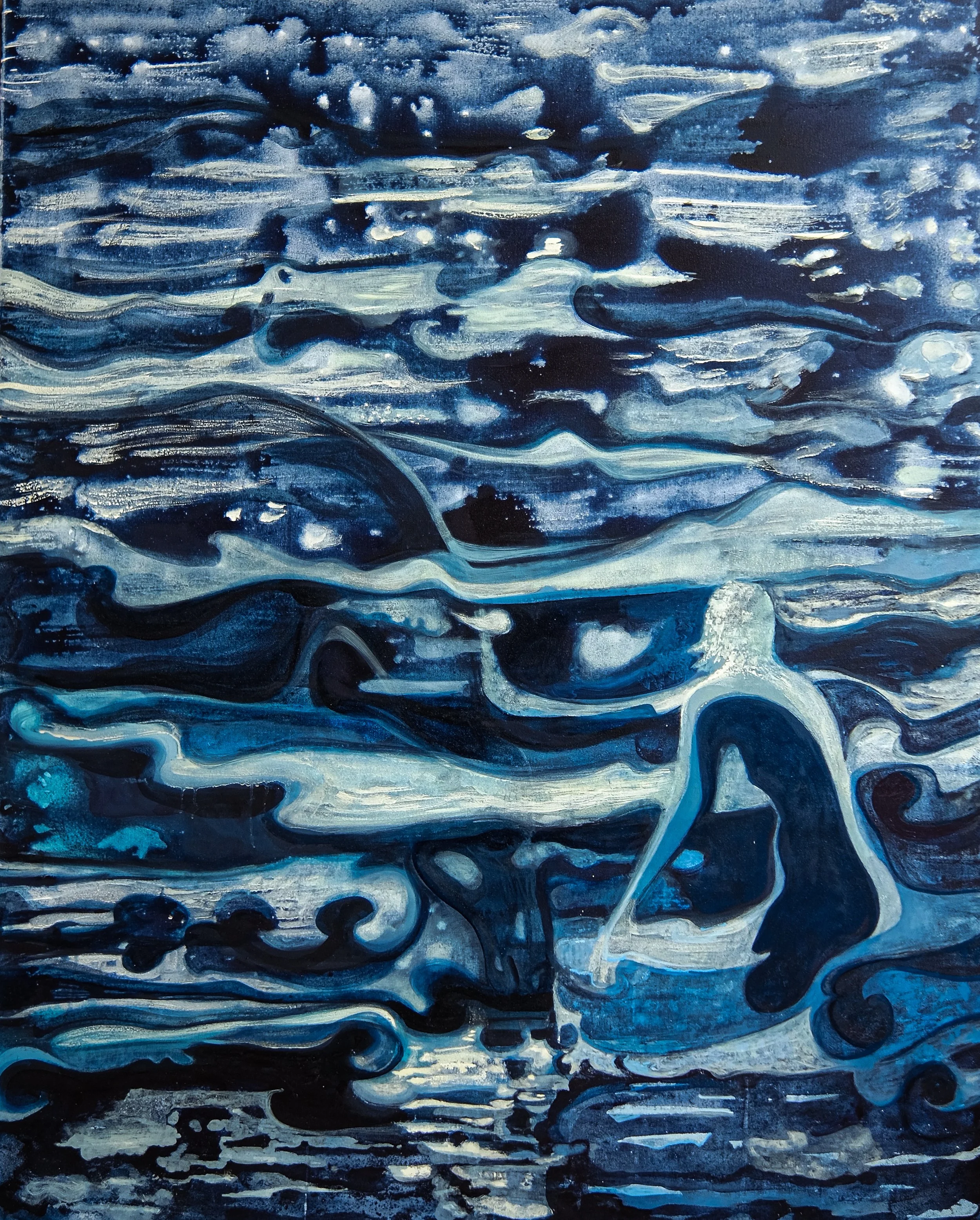 Moon Current Deep, 2024, pigments and oil on canvas, 155 x 125 cm