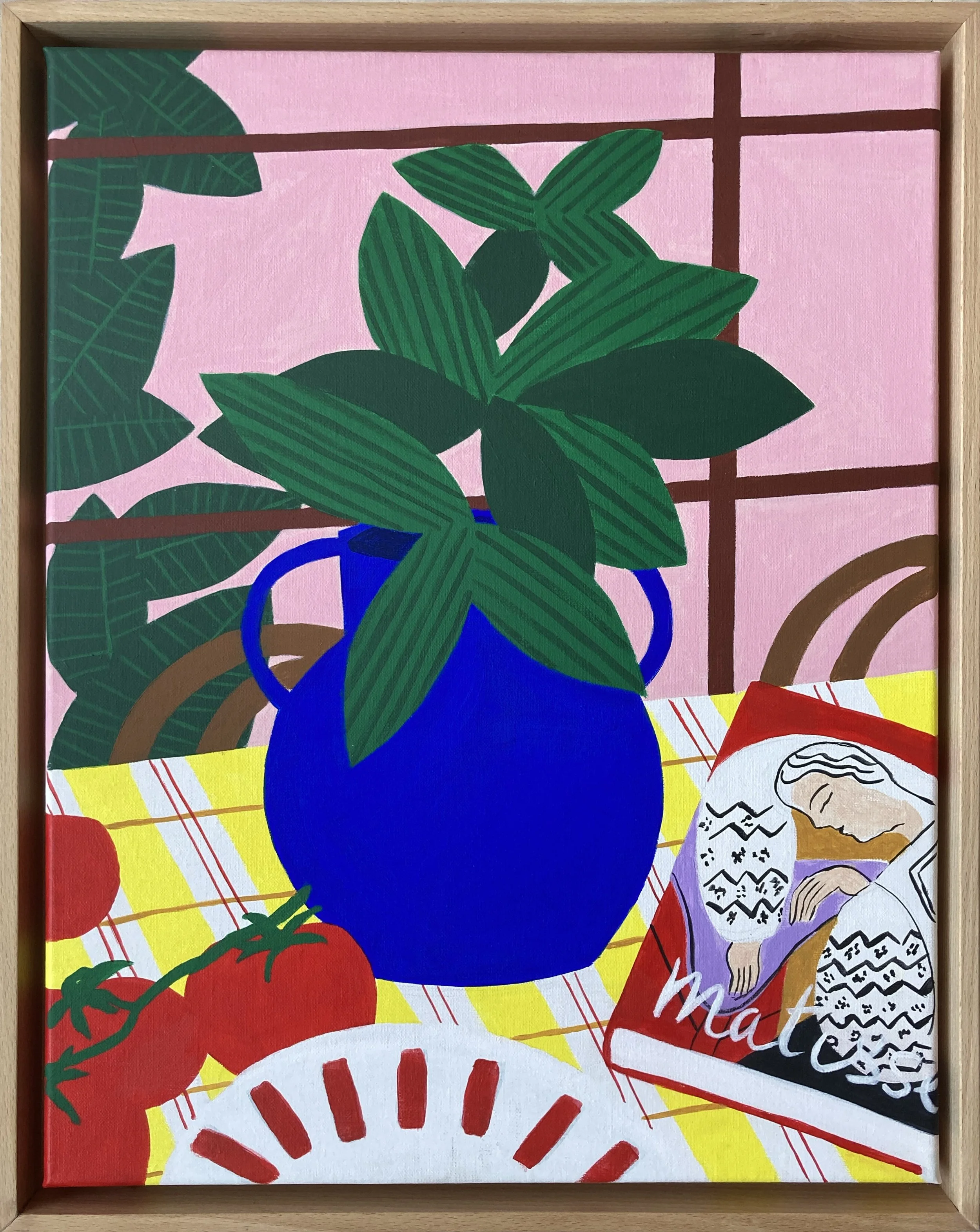 Marine Gentils, Very Ripe Tomatoes, 2025, acrylic on linen, framed in oak, 39 x 49 cm                                                  