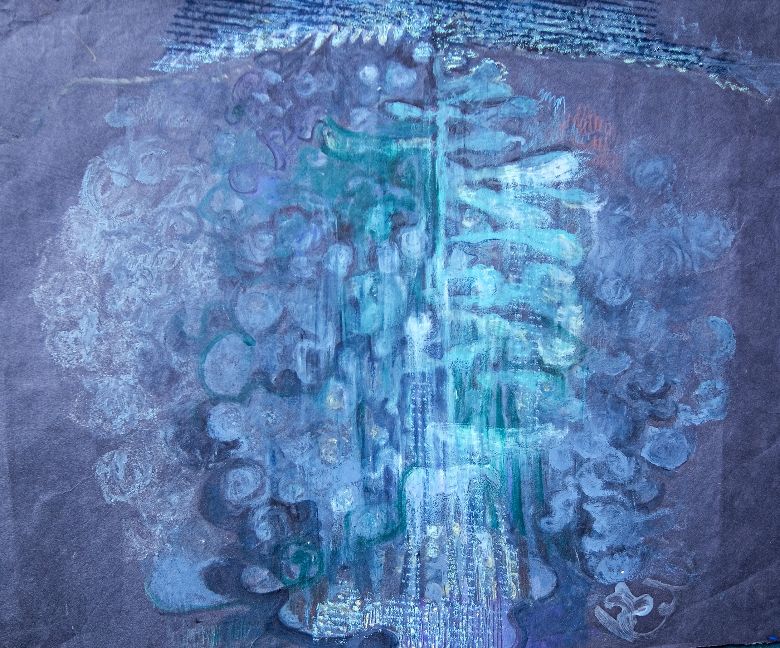 Tree Island, 2025, pigments, crayons, Japanese paper, 65 x 80 cm