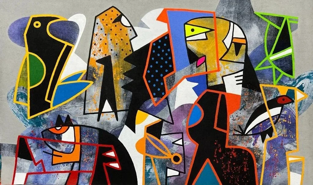 Charles Khoury, Untitled, 2023, acrylic on jute, 95 x 155 cm