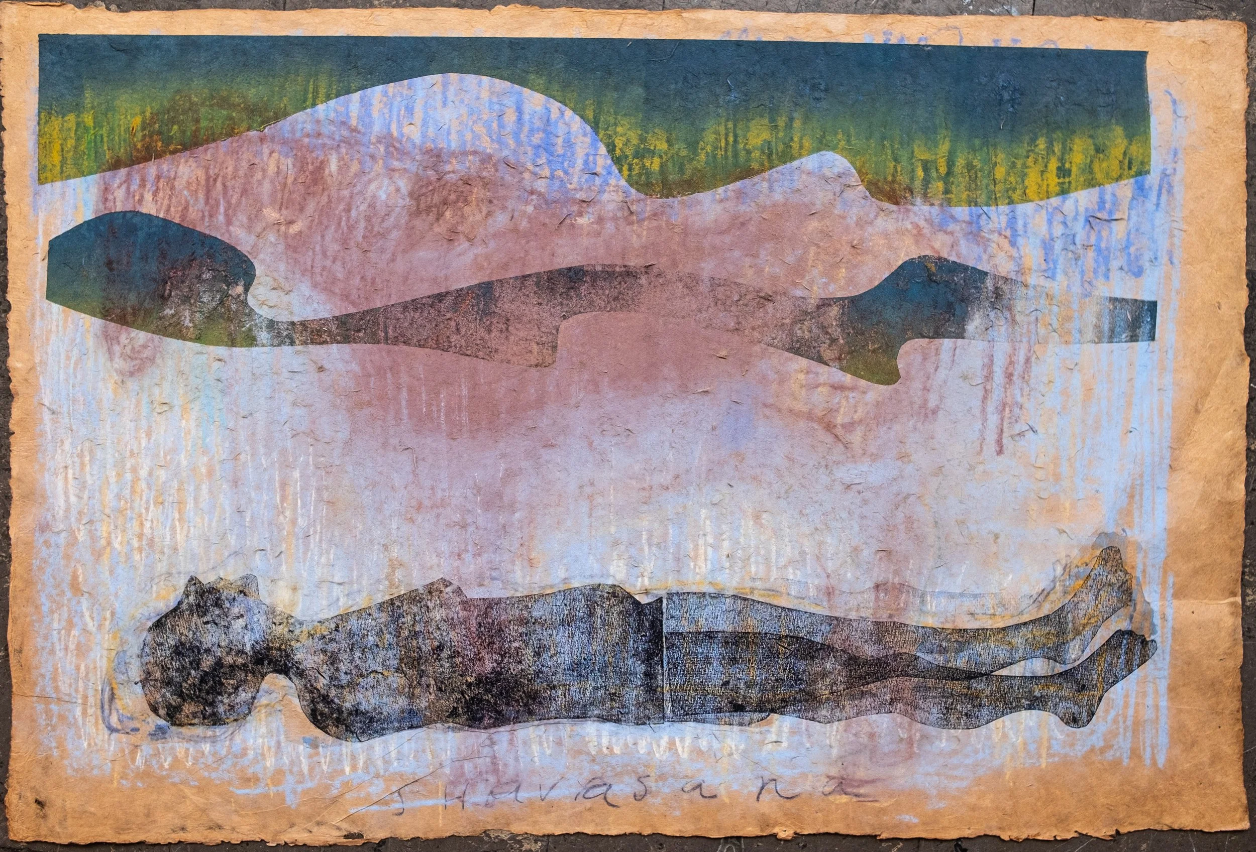 Above and Below, 2025, Japanese handmade paper, pastel print, 520mm x 700 mm