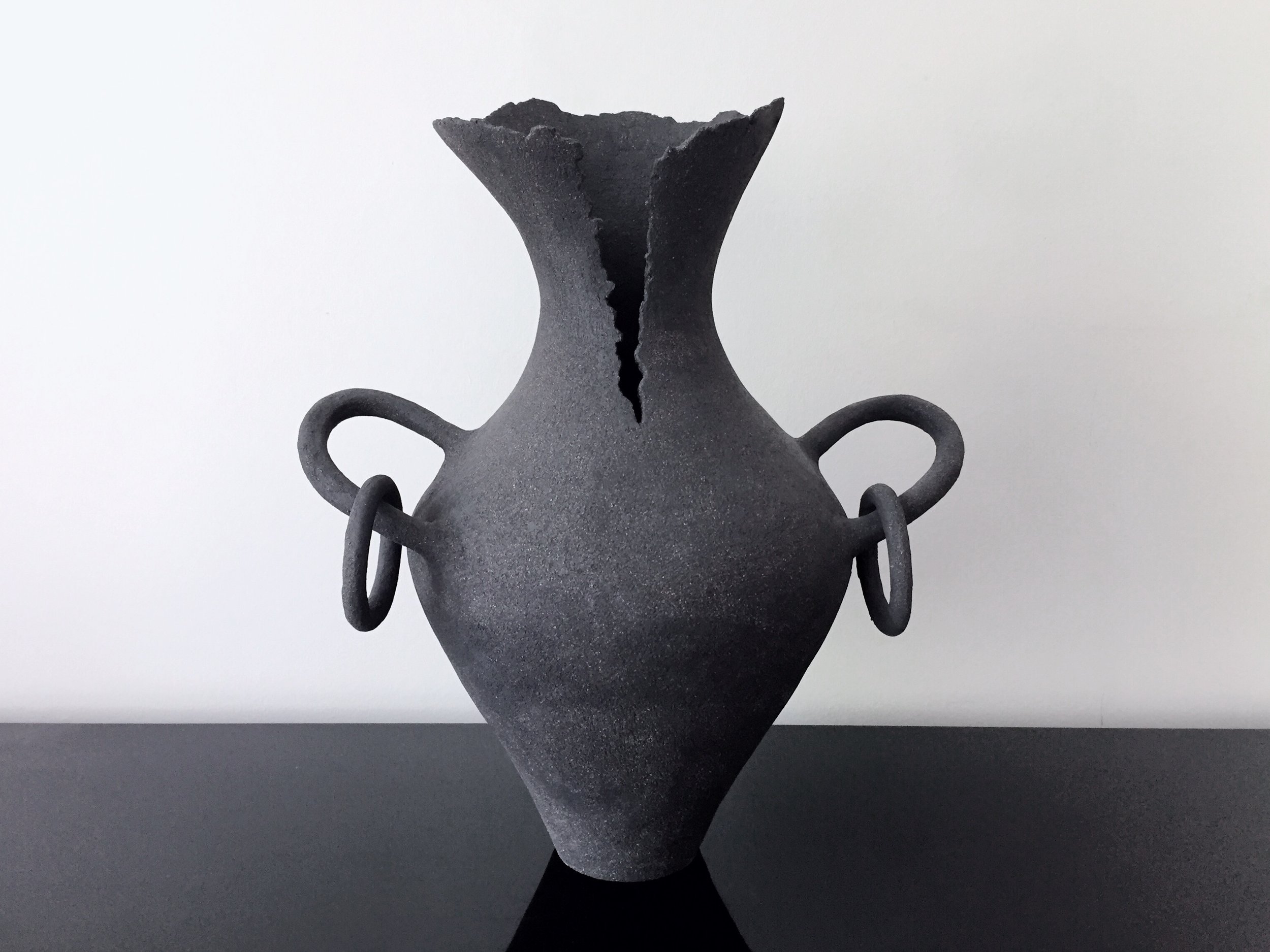 Emily Buck, Circe, 2021, Hand-built textured black stoneware vessel, 54 x 48 cm