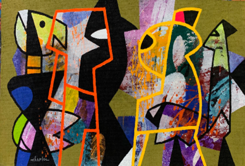 Charles Khoury, Untitled, 2019, acrylic on jute, 50 x 88 cm