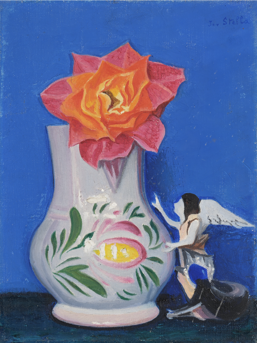 Joseph Stella, Rose and Angel, c.1920. Signed Jos Stella (upper right); signed Joseph Stella (on the stretcher).Oil on canvas, 30.5 x 22.86 cm 