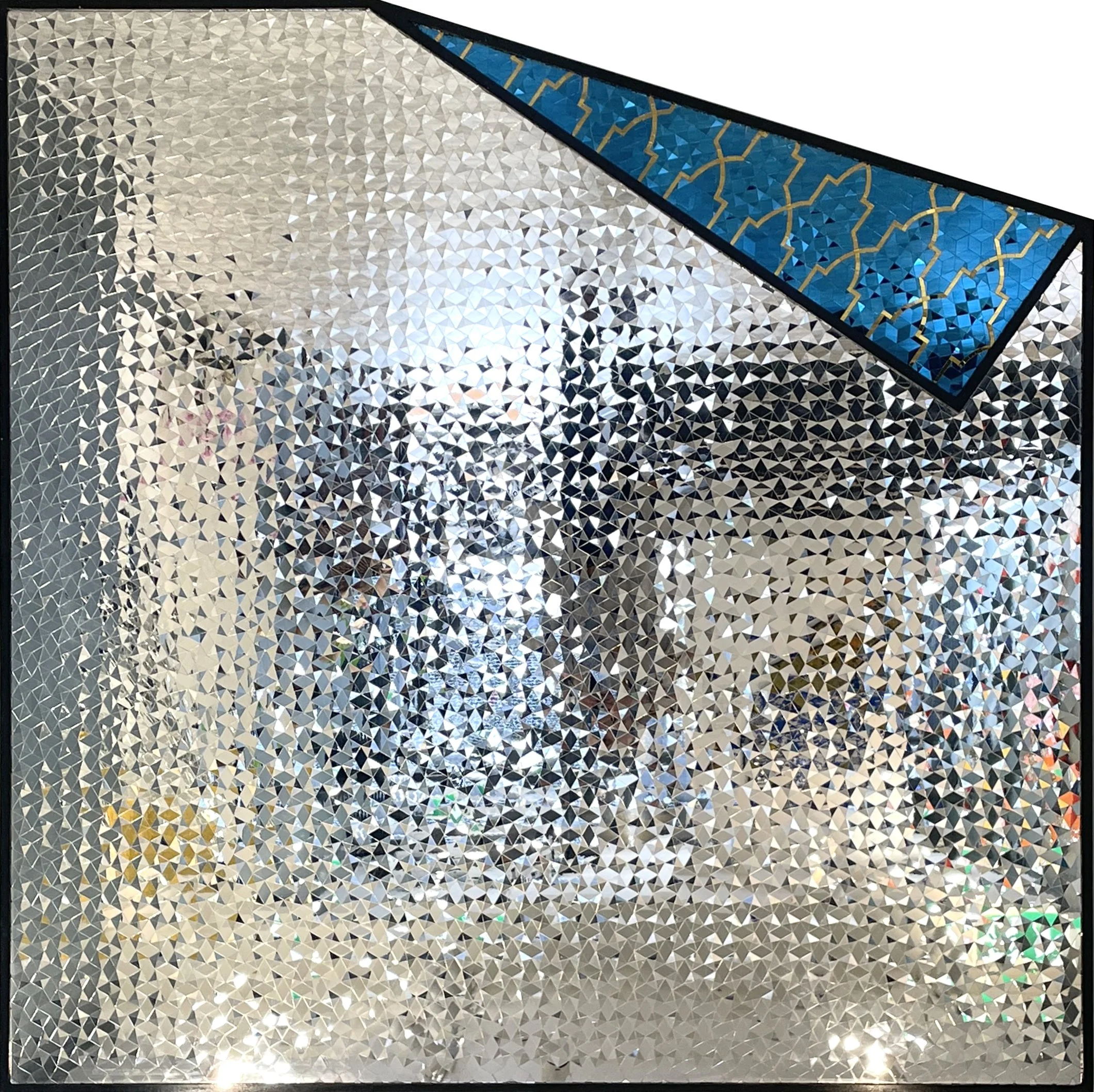 Unfolding Mystery, 2024, Mirror mosaics on wood, 200 x 200 cm