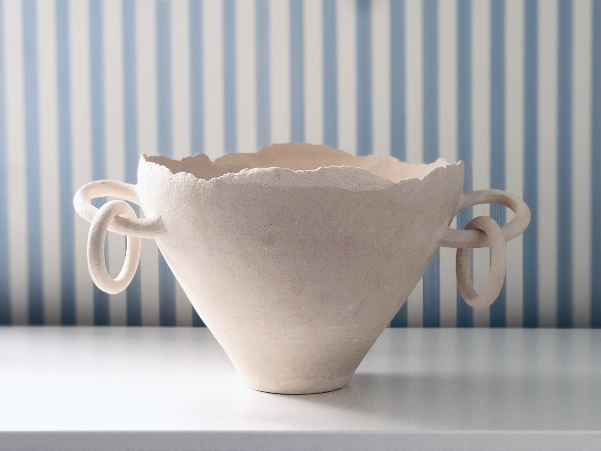 Emily Buck, Anathema Vessel (something offered to divinity), 2021, Hand-built off-white stoneware vessel, 22 x 40 cm