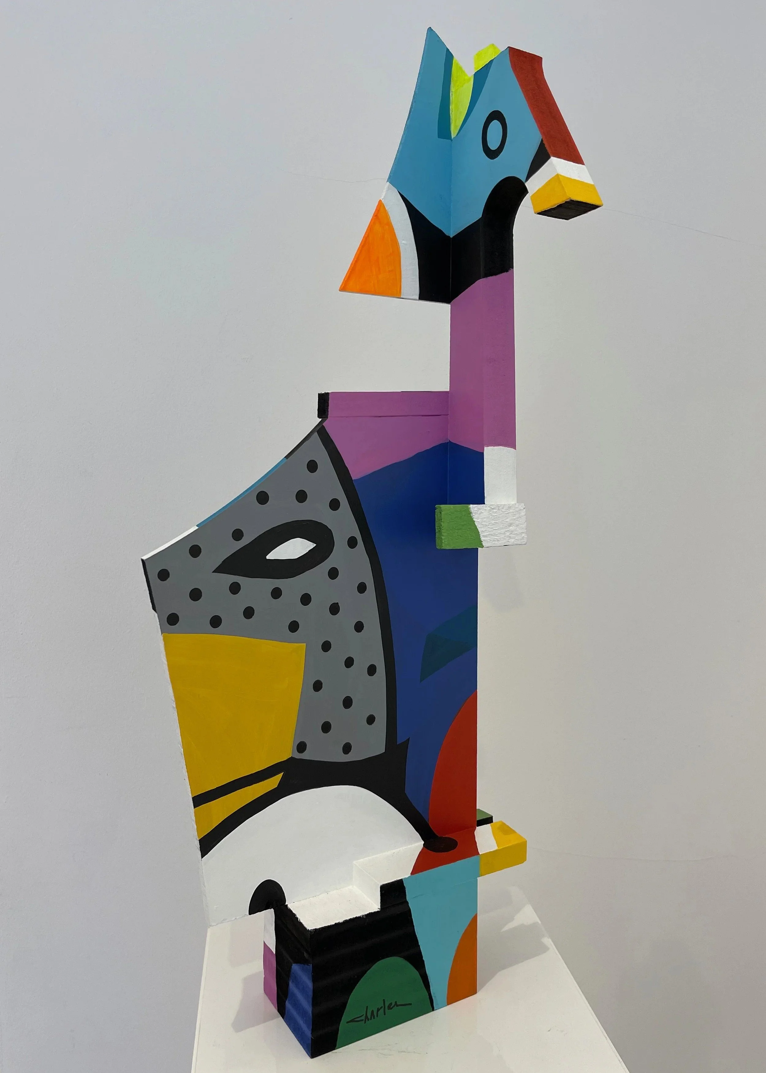 Charles Khoury, Wooden sculpture, 2019, acrylic on wood, 73 x 27 x 9 cm