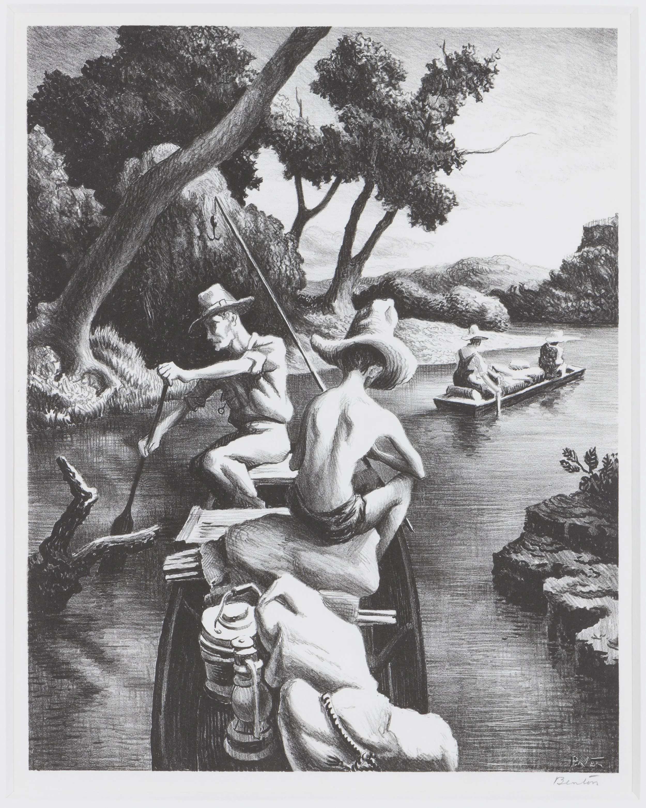 Thomas Hart Benton, Down the River, 1939. Signed lower left by the artist. Lithograph, 31.5 x 25 cm, Edition of 250 

