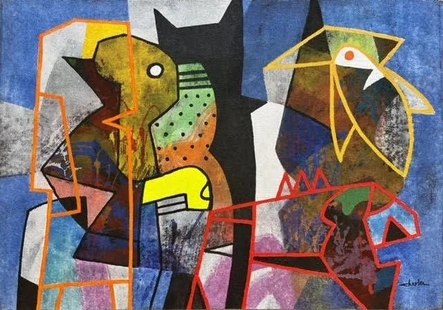 Charles Khoury, Untitled, 2021, acrylic on jute, 69 x 100 cm