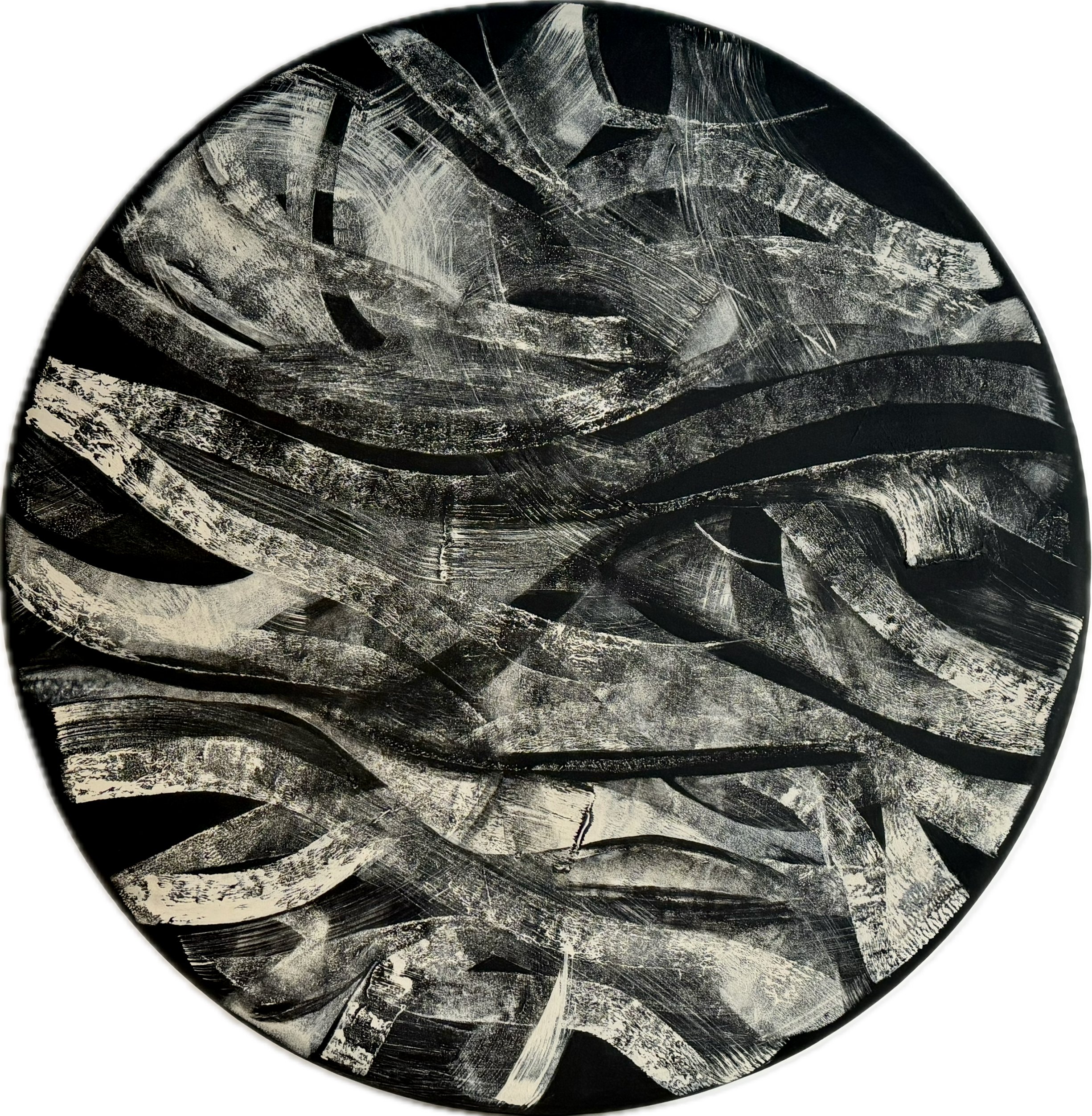 Azadeh Ghotbi, Crossroad 34, 2024, Acrylic on canvas, 122 cm diameter
