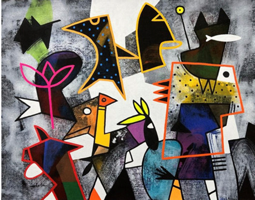 Chrales Khoury, Untitled, 2023, acrylic on jute, 97 x 123 cm