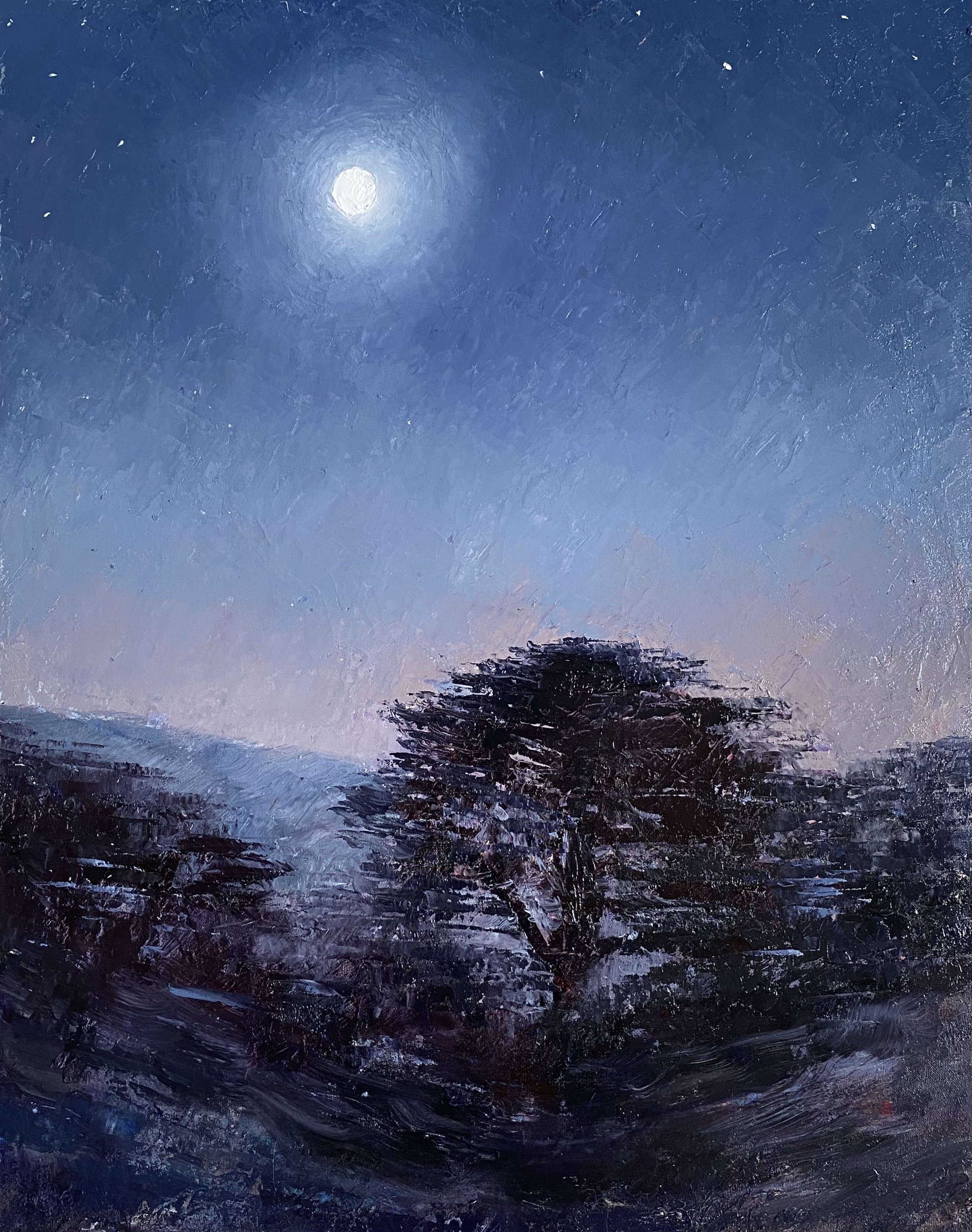 Cedars Full Moon, oil on canvas,