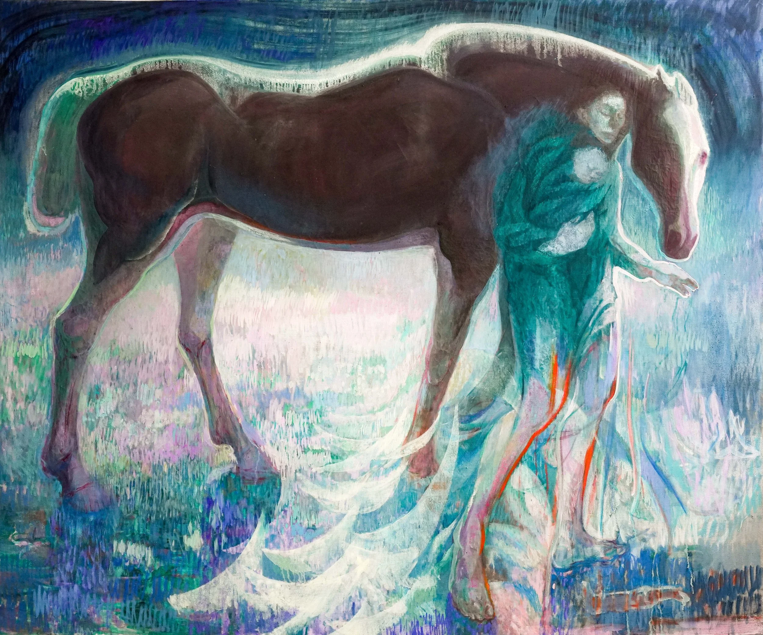 Somewhere in Time, 2024-26, pigments and oil on linen, 155 x 183 cm