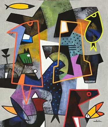 Charles Khoury, Untitled, 2024, acrylic on jute, 114 x 98 cm