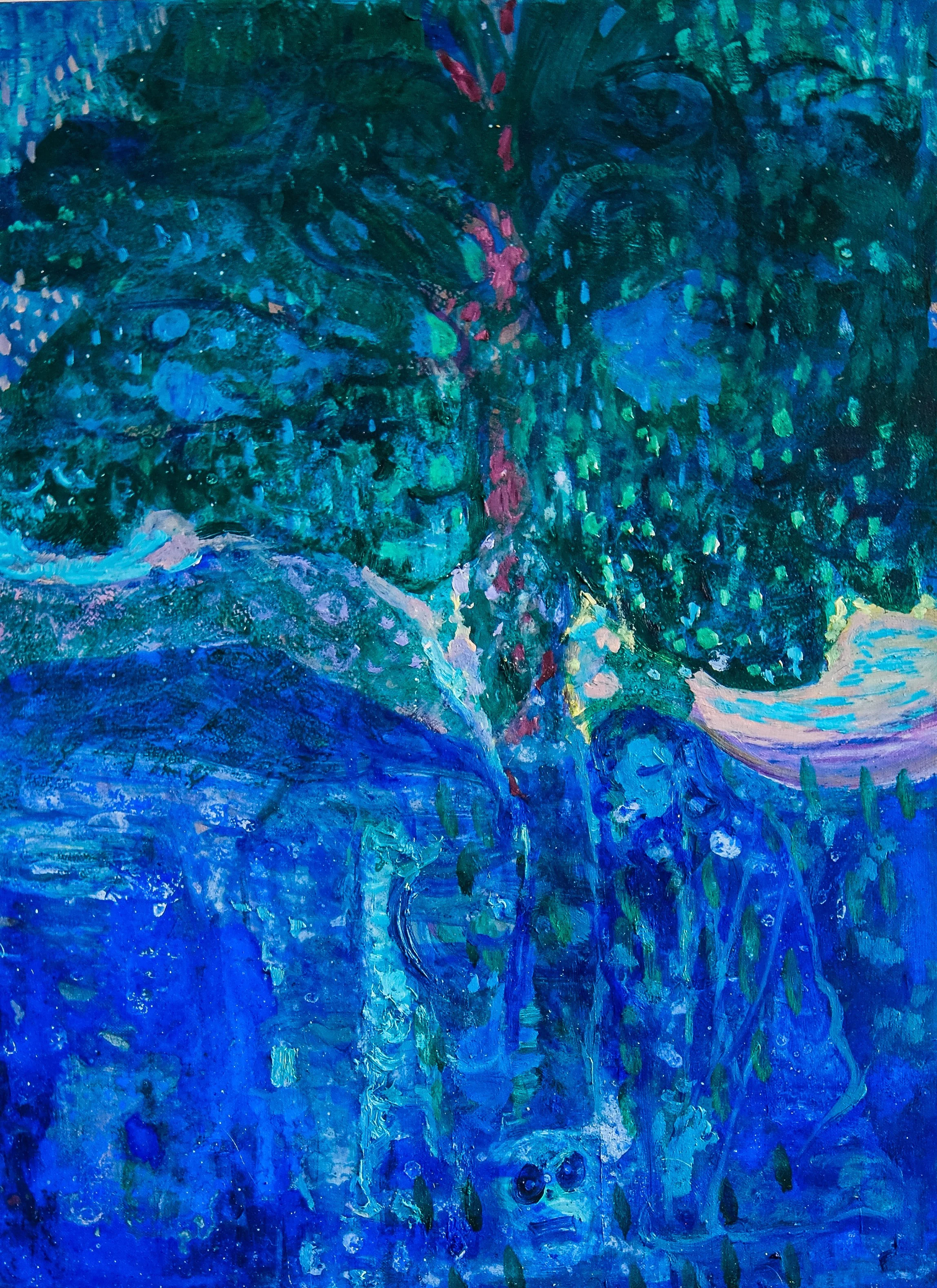 Visiting a Grave, 2025, pigmnets and oil on canvas