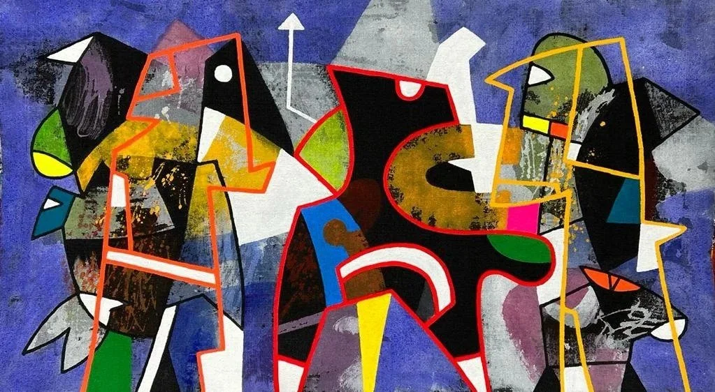 Charles Khoury, Untitled, 2022, acrylic on jute, 72 x 127 cm