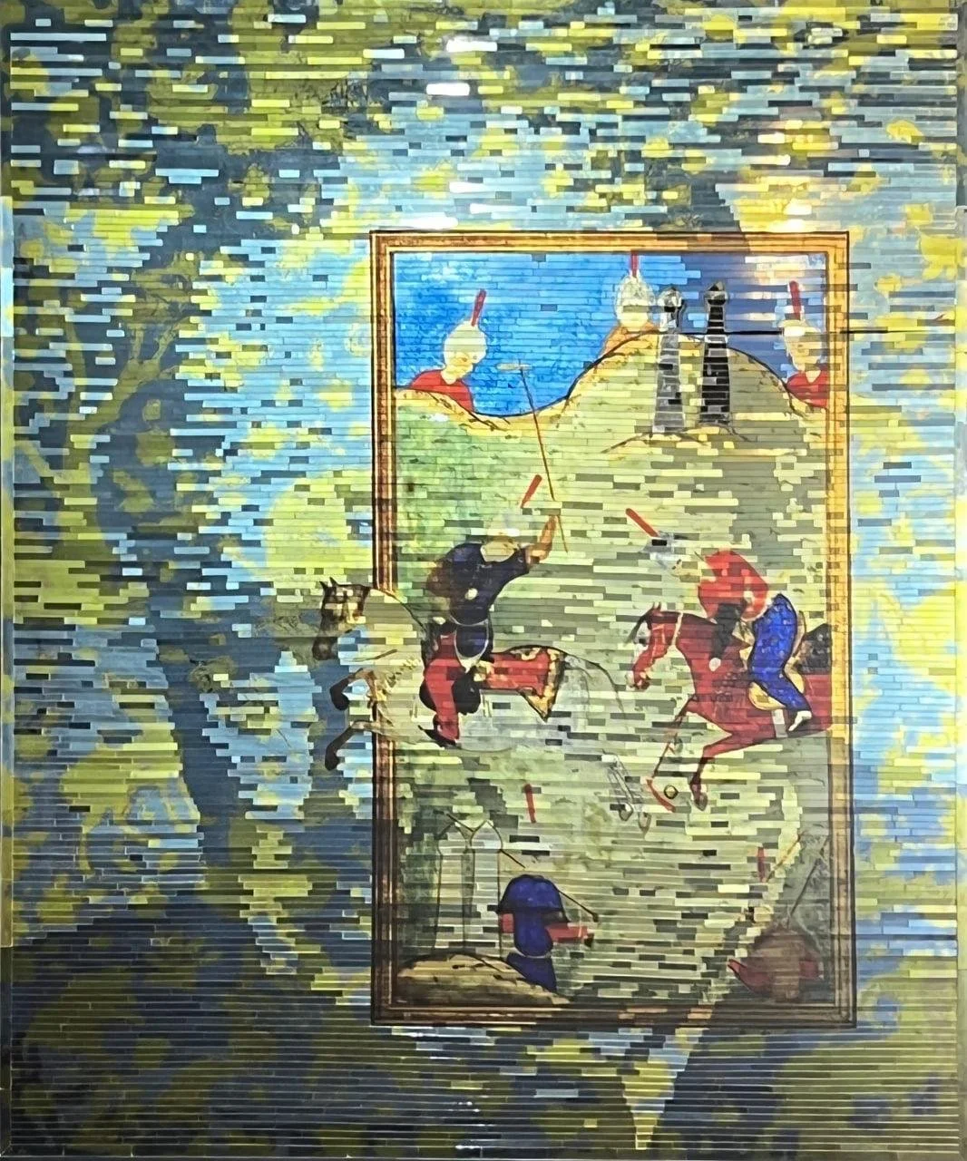 Churchill, 2022, mirror mosaics on wood, 120 x 100 cm
