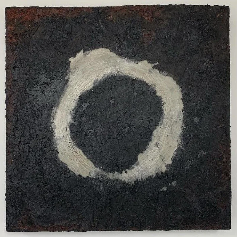 Lana Matsuyama, What was there before us 2023, Mixed media on reclaimed board, 50 x 50 cm                                                                        