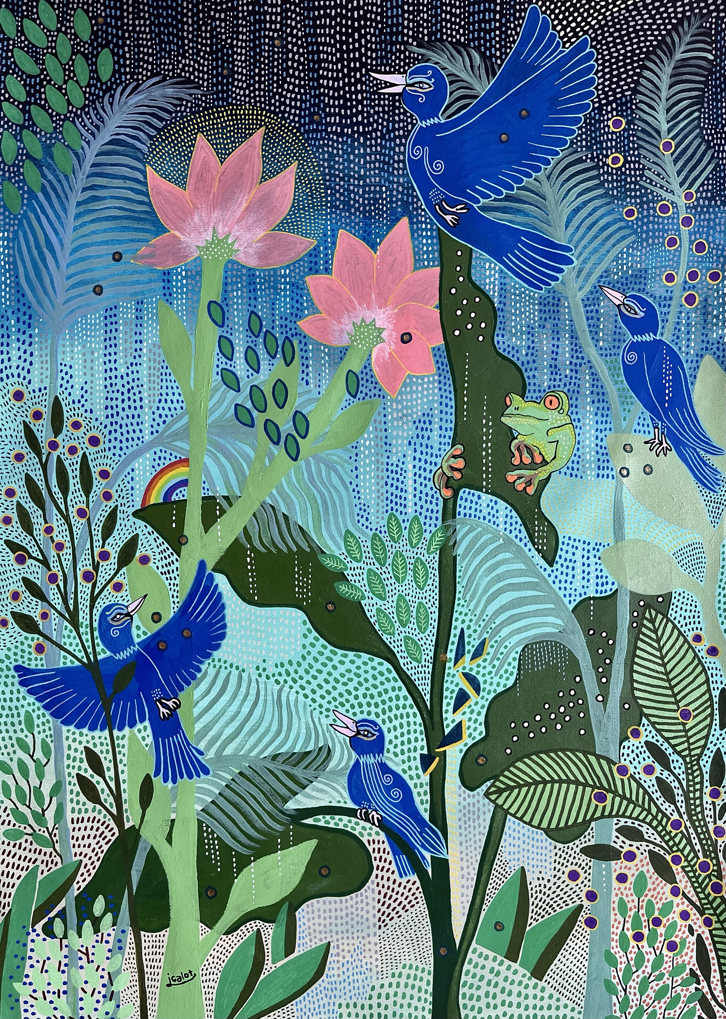Julien Calot, La Pluie Tropicale, 2022/23, acrylic on canvas, 45 x 62 cm