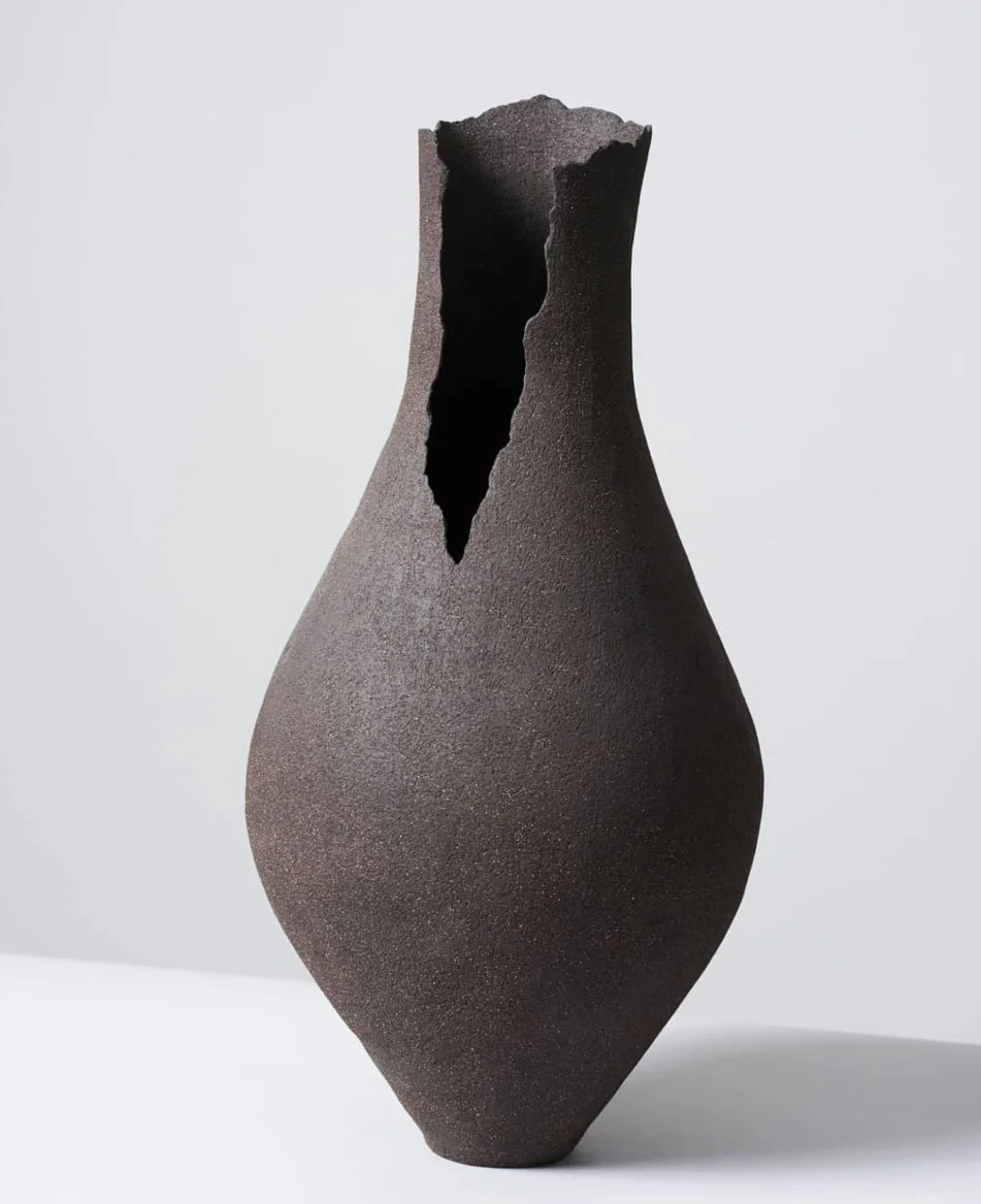 Emily Buck, Persephone, 2019, Hand-build textured black stoneware vessel, 54 x 19 cm