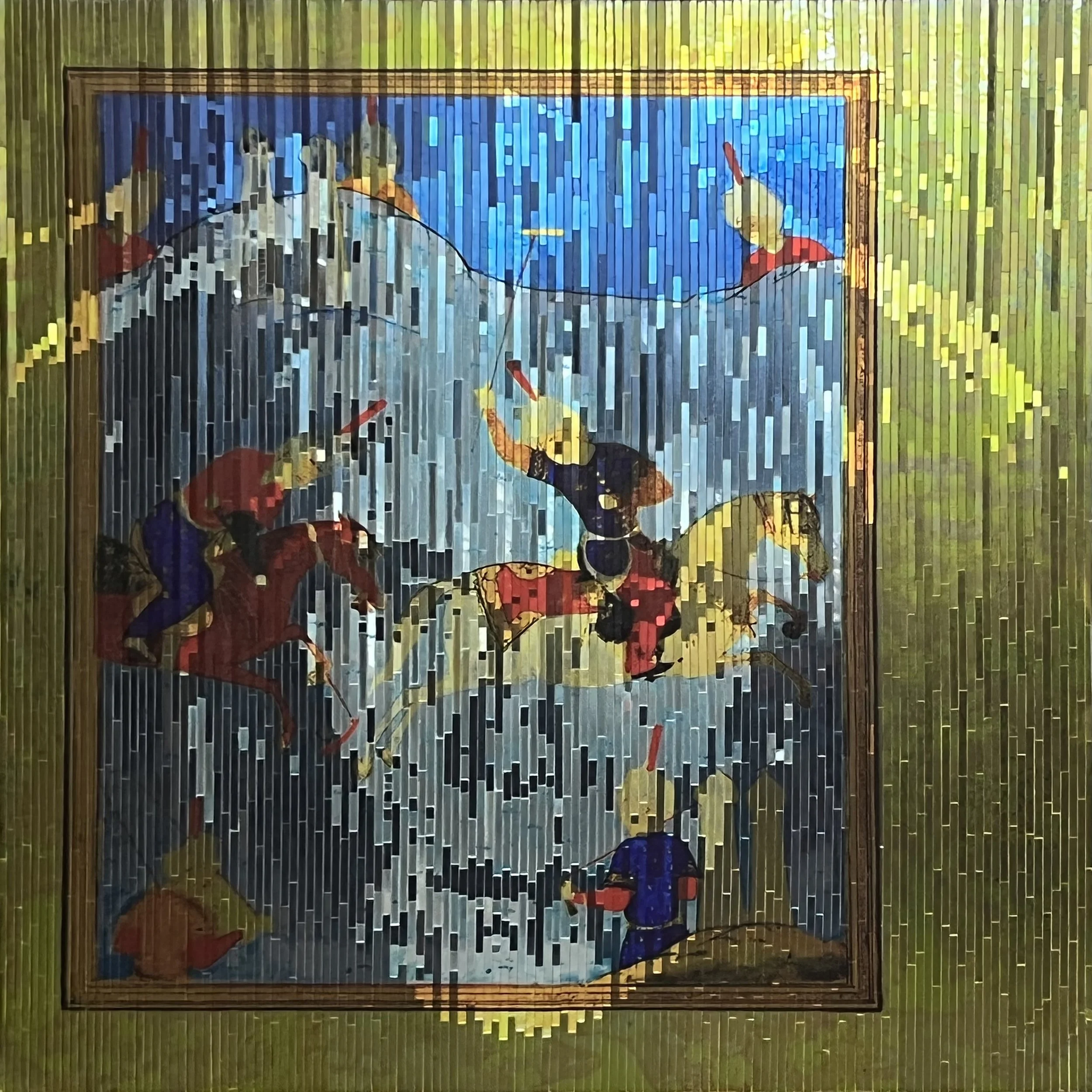 Andy, 2022, Mirror mosaics on wood, 75 x 75 cm 