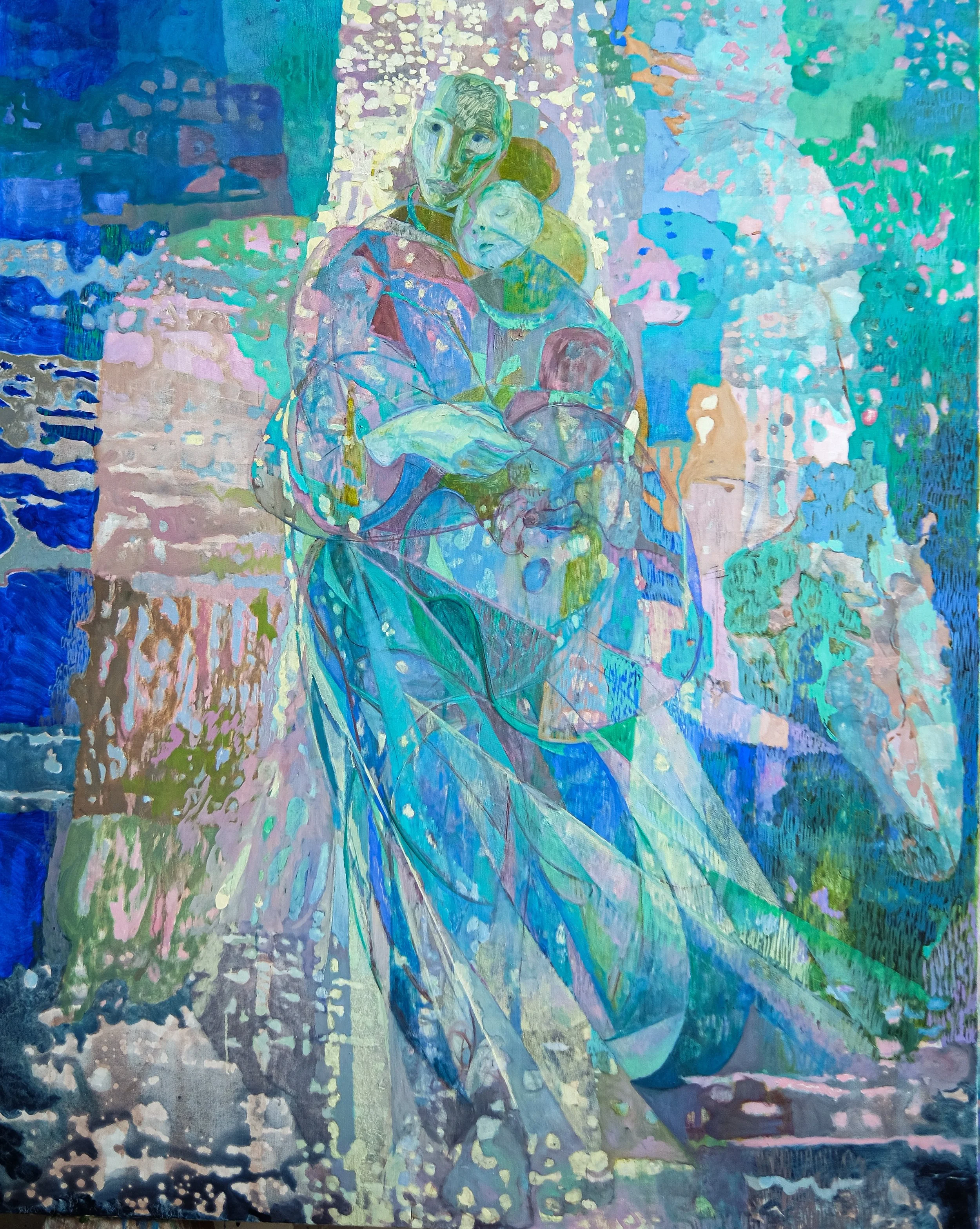 Wholly Family, 2024-26, pigmnets and oil on canvas, 155 x 125 cm