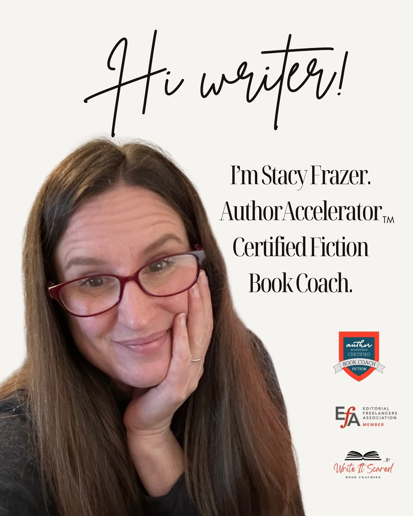 Hi writer! 👋

Welcome to Write It Scared!

Let&rsquo;s get to know each other!

I&rsquo;m Stacy Frazer&mdash;a formerly repressed creative turned novelist, Author Accelerator certified book coach, and host of the Write It Scared Podcast. I love comp