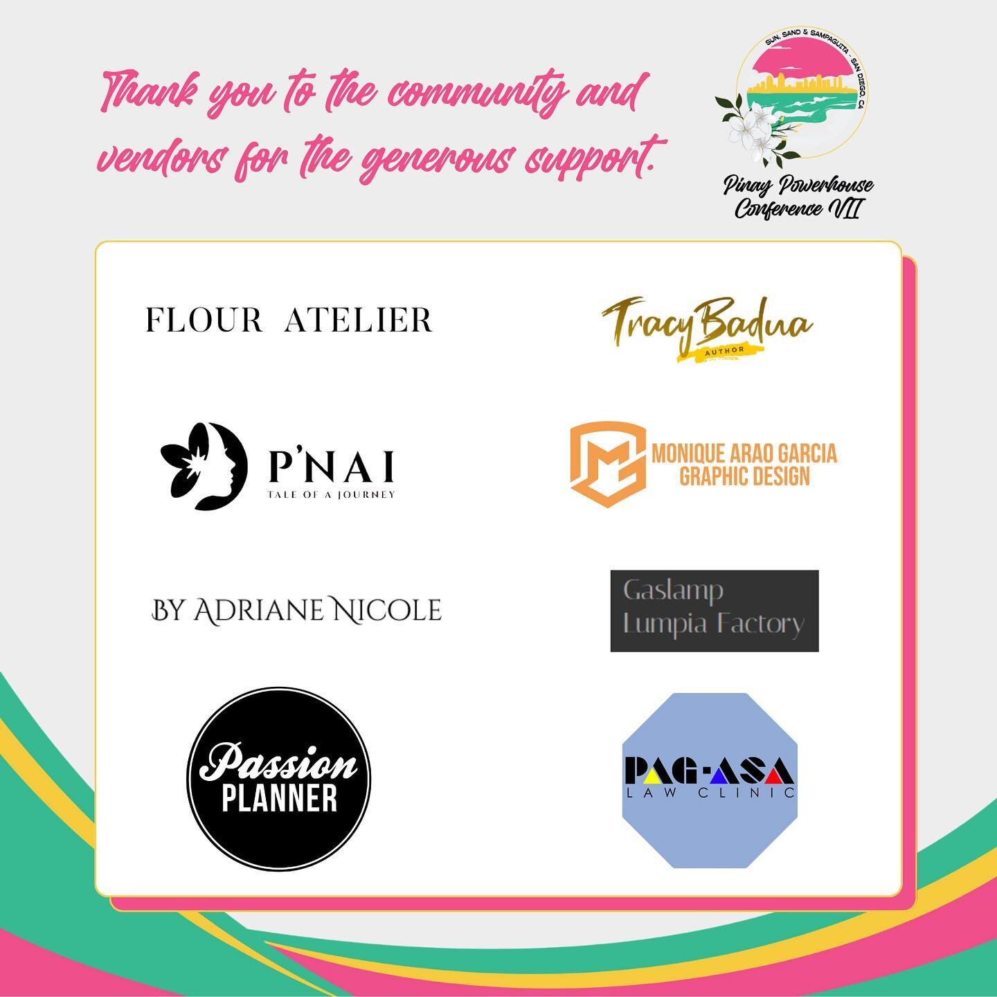 Thank you to the planning committee, our community, our vendors, our sponsors and most of all, thank you to our attendees!

@filamlawyerssd @californiawesternschooloflaw 
@flouratelier.sd 
@tracybaduawrites 
@pnai.collection
@graphicsbymomo 
@byadria