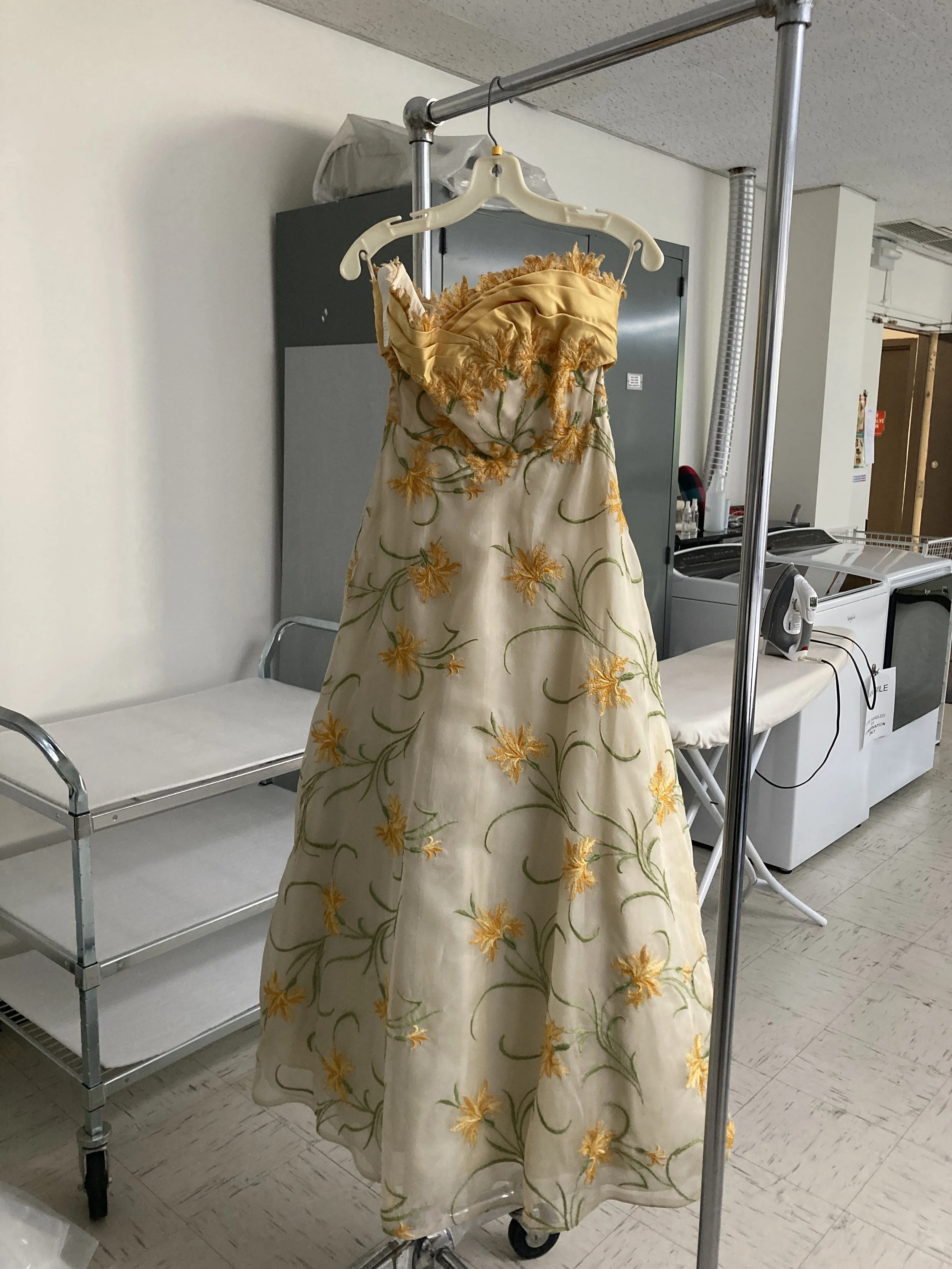 Evening Gown, Hattie Carnegie, 1955, 76.90.1 A-B, before hanger. The dress is currently unsupported in storage.