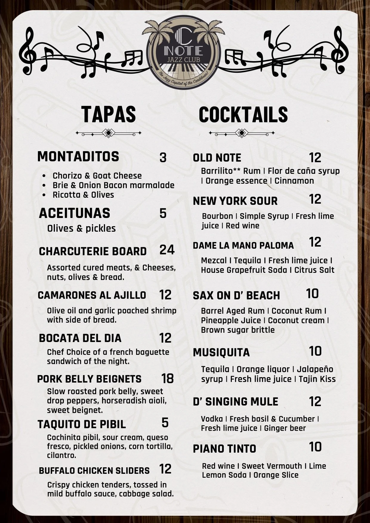 MENU — C-NOTE