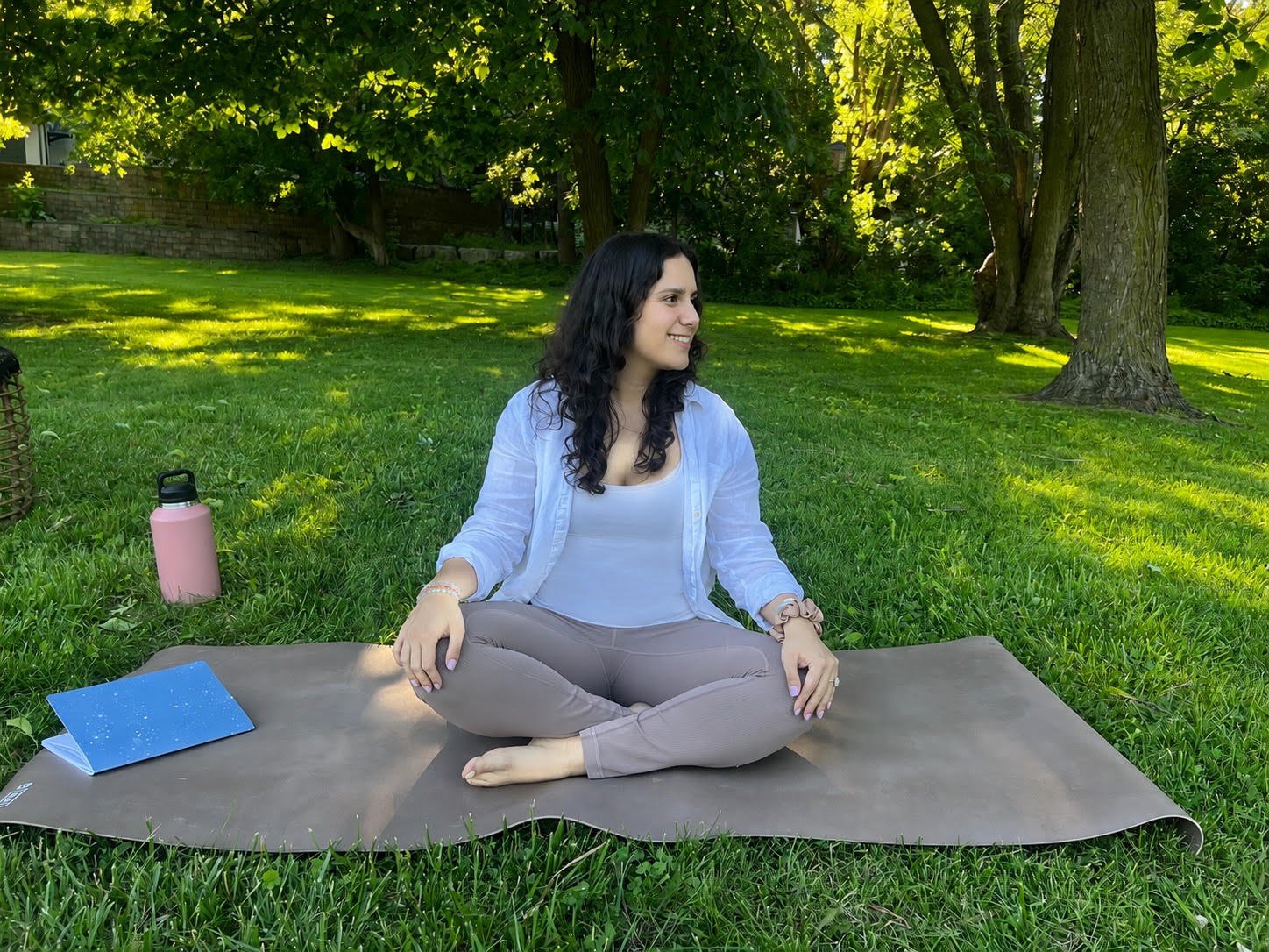 A woman practicing yoga