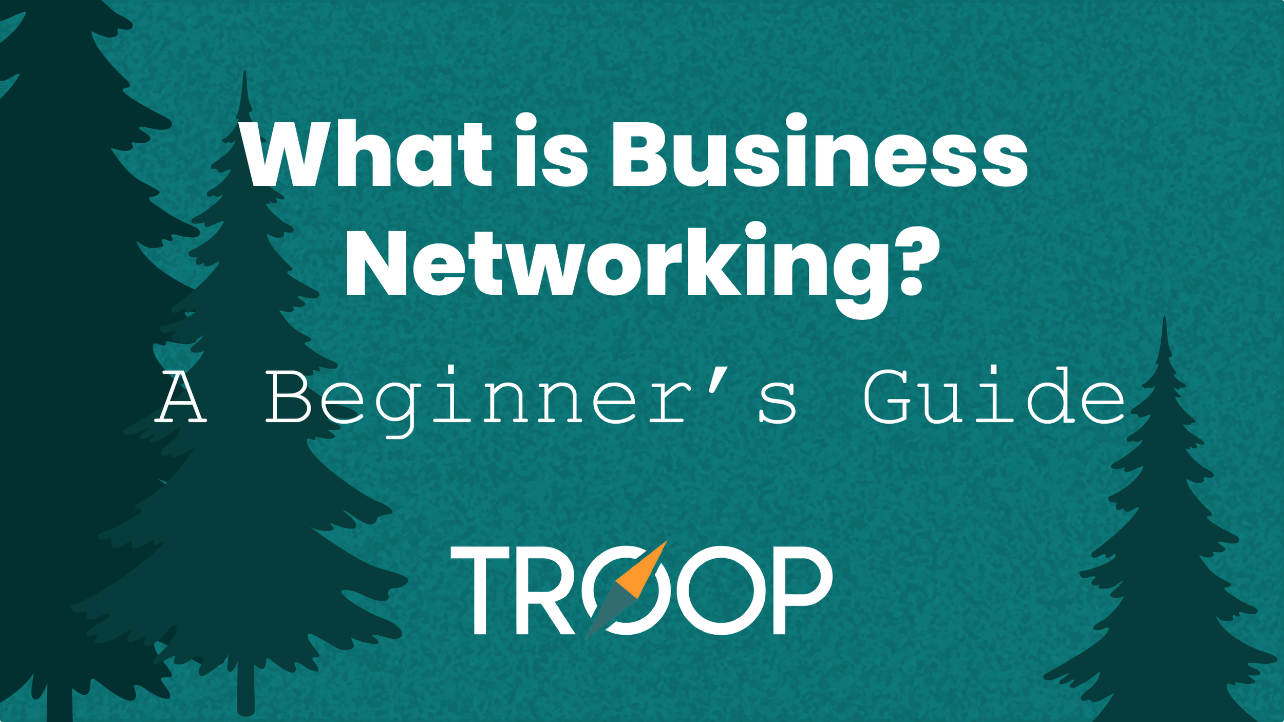 Cover of a beginner's guide on business networking with a background of pine trees and the Troop logo.