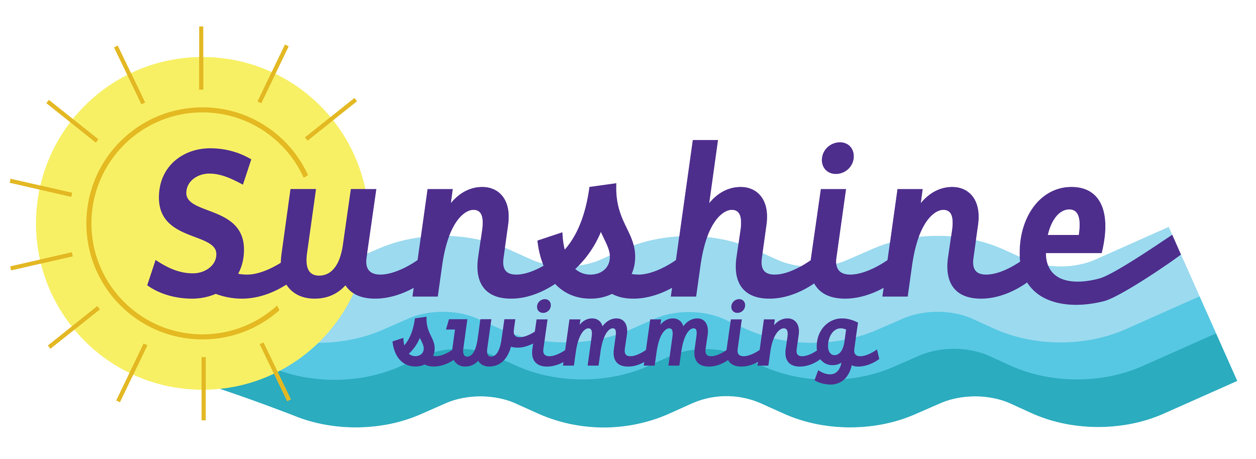 Sunshine Summer logo with a yellow sun, and blue waves, with the words 'Sunshine Summer' in purple text.